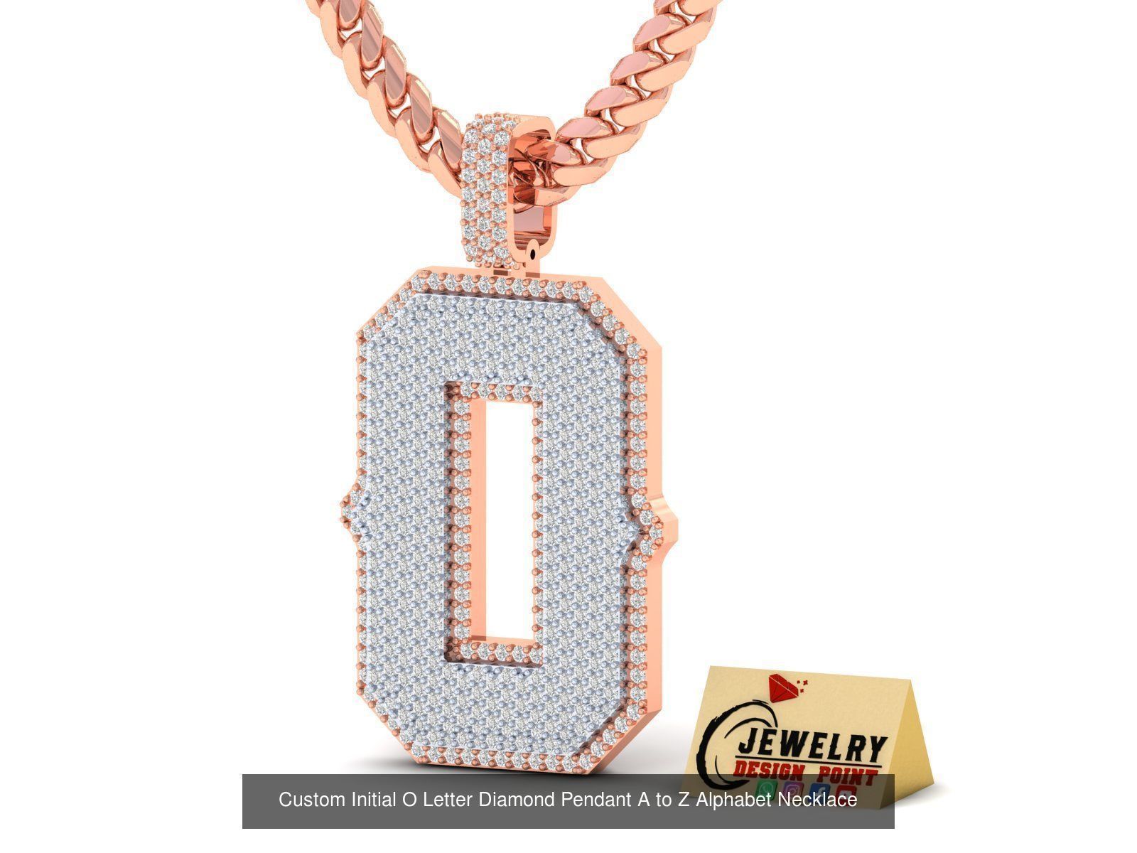 Custom Initial A to Z Letter Diamond Pendant - Alphabet Necklace 3D Model Collection_43