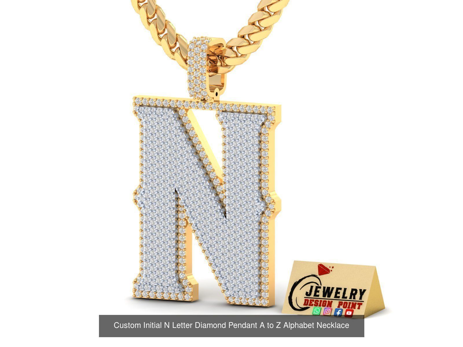 Custom Initial A to Z Letter Diamond Pendant - Alphabet Necklace 3D Model Collection_42
