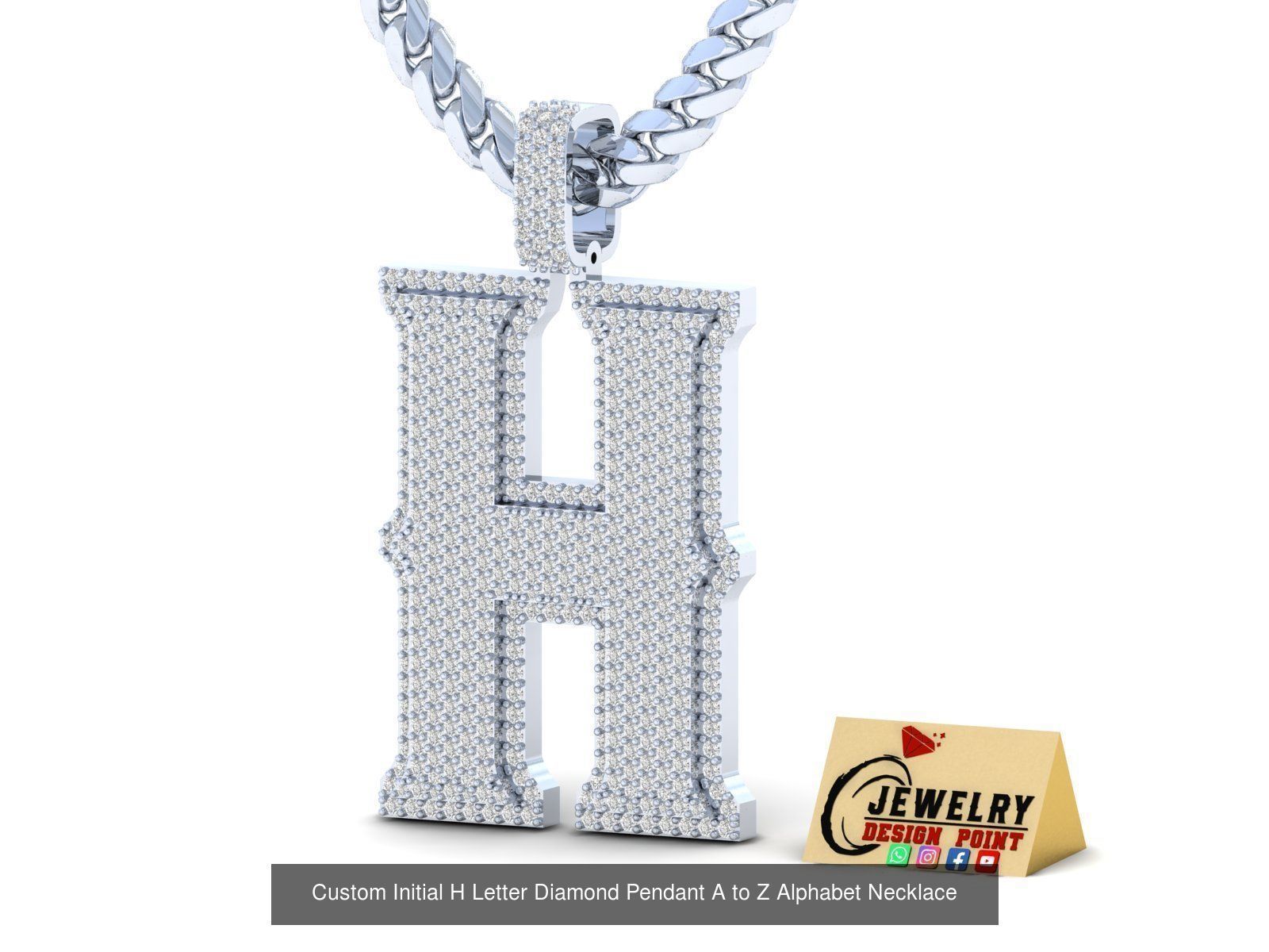 Custom Initial A to Z Letter Diamond Pendant - Alphabet Necklace 3D Model Collection_36