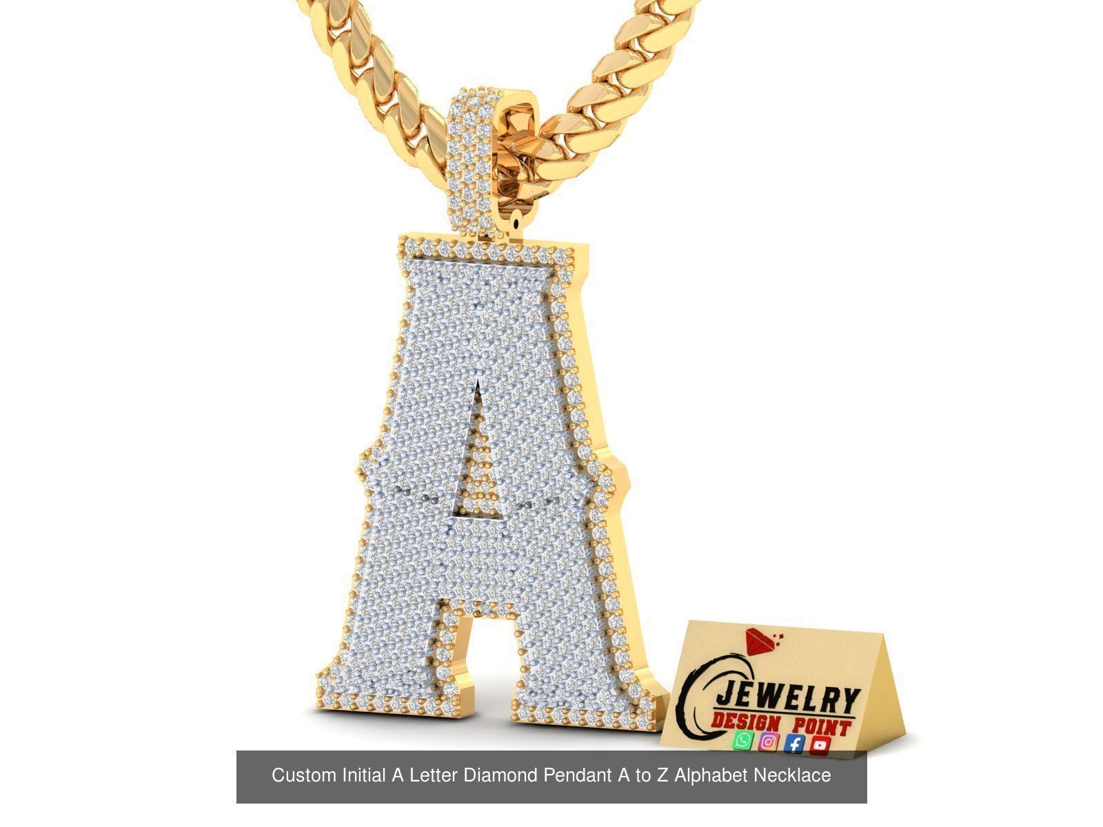 Custom Initial A to Z Letter Diamond Pendant - Alphabet Necklace 3D Model Collection_29