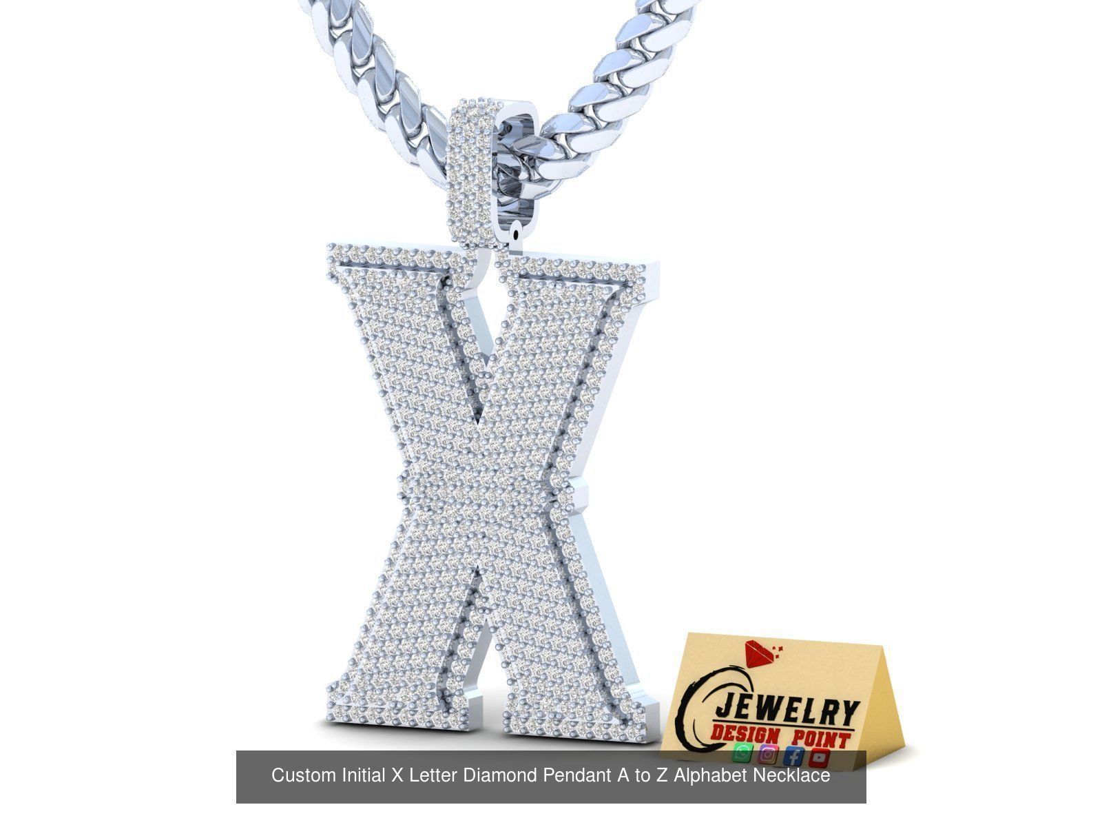 Custom Initial A to Z Letter Diamond Pendant - Alphabet Necklace 3D Model Collection_52