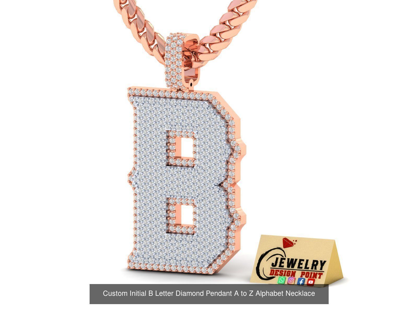 Custom Initial A to Z Letter Diamond Pendant - Alphabet Necklace 3D Model Collection_30