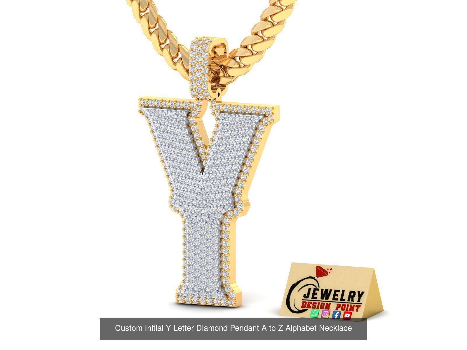 Custom Initial A to Z Letter Diamond Pendant - Alphabet Necklace 3D Model Collection_53