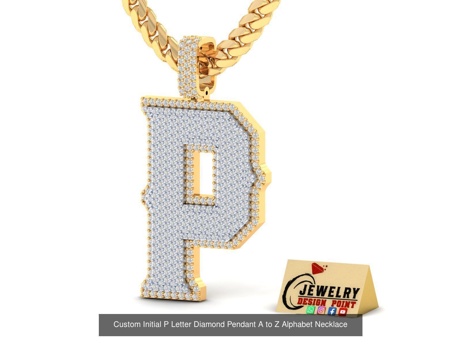 Custom Initial A to Z Letter Diamond Pendant - Alphabet Necklace 3D Model Collection_44