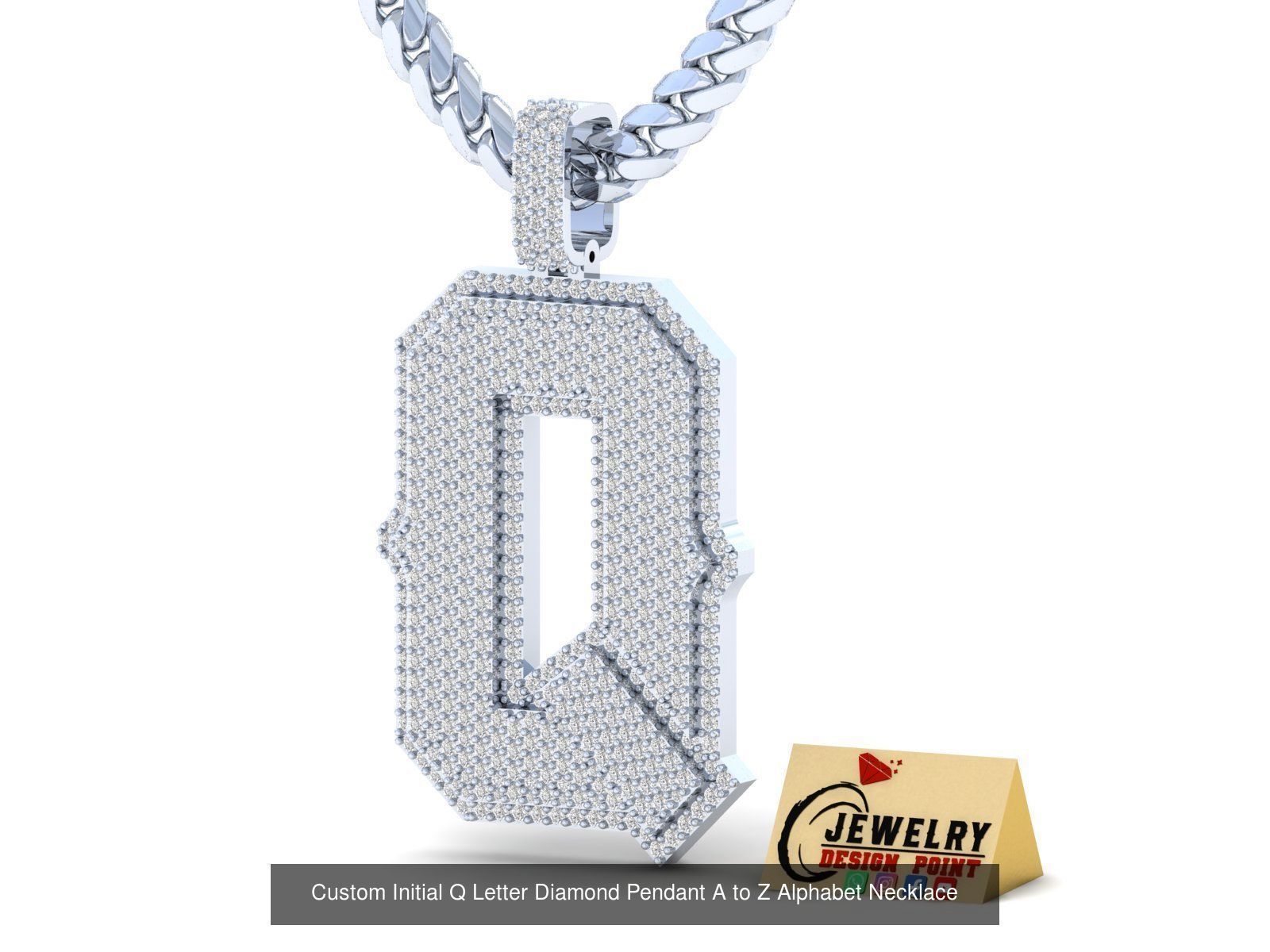 Custom Initial A to Z Letter Diamond Pendant - Alphabet Necklace 3D Model Collection_45