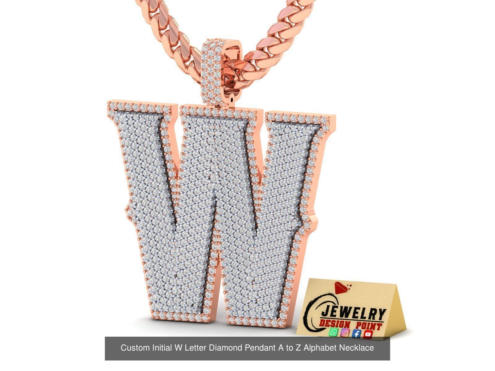 Custom Initial A to Z Letter Diamond Pendant - Alphabet Necklace 3D Model Collection_51
