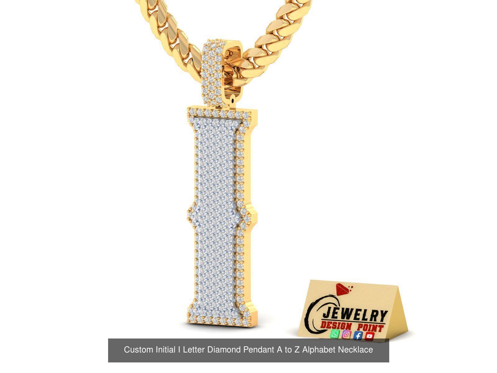 Custom Initial A to Z Letter Diamond Pendant - Alphabet Necklace 3D Model Collection_37