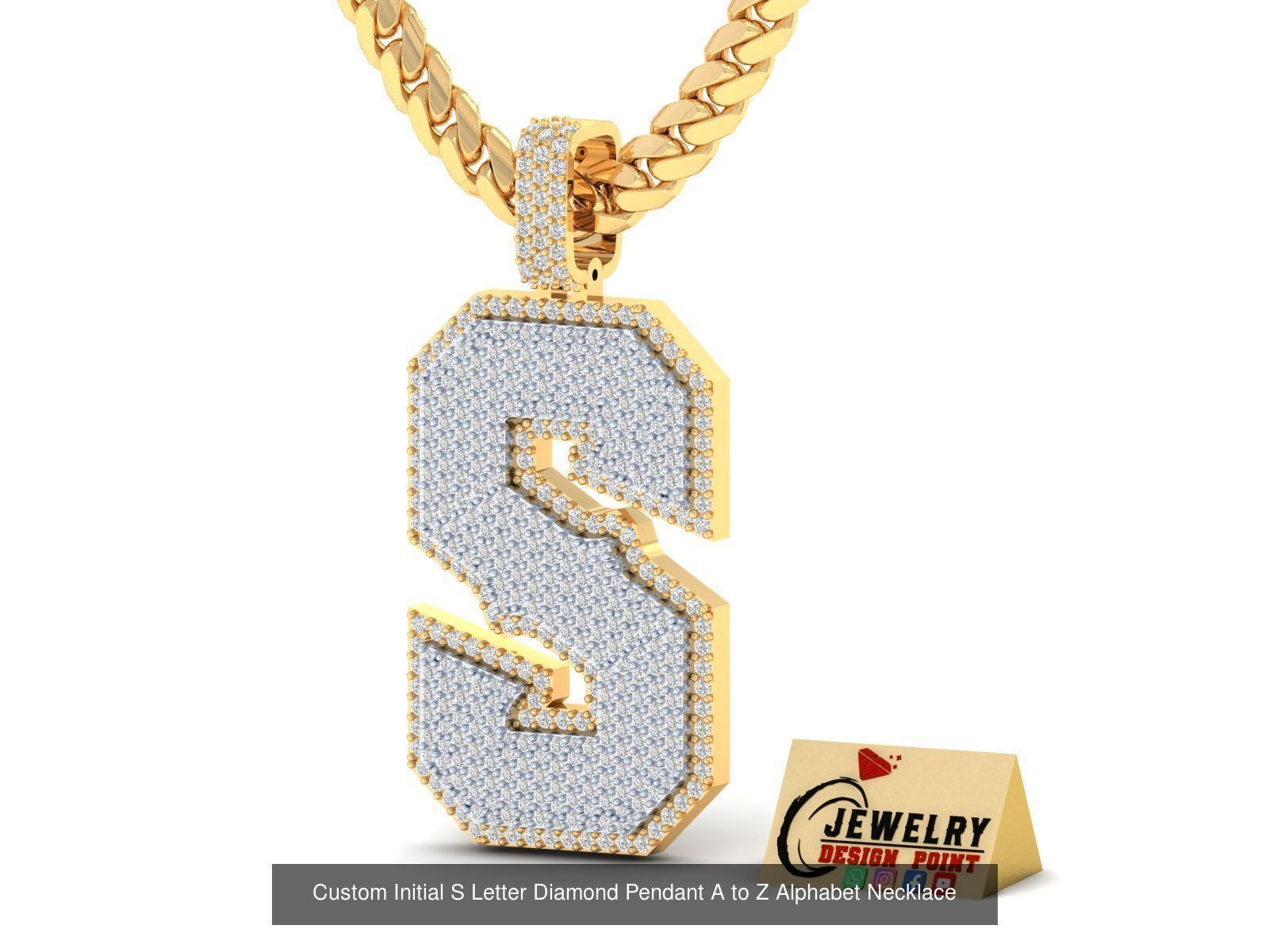 Custom Initial A to Z Letter Diamond Pendant - Alphabet Necklace 3D Model Collection_47