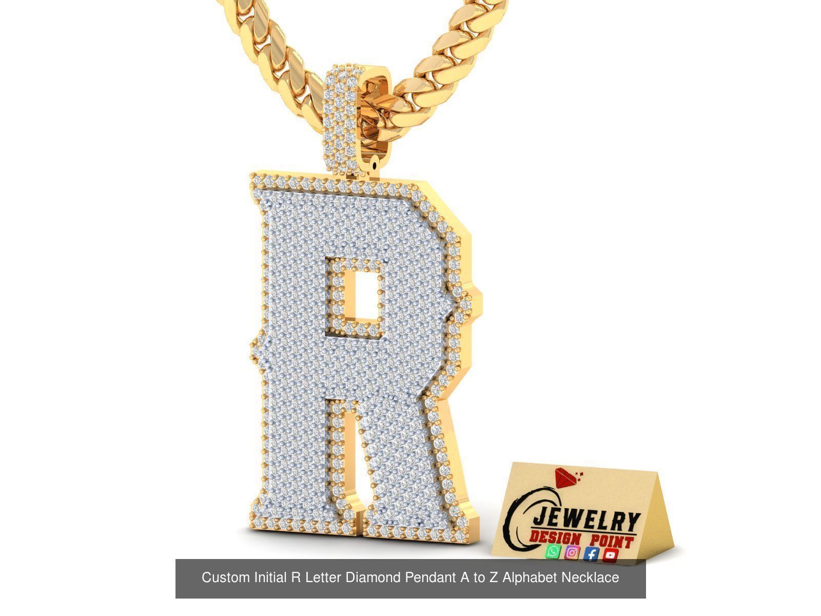Custom Initial A to Z Letter Diamond Pendant - Alphabet Necklace 3D Model Collection_46