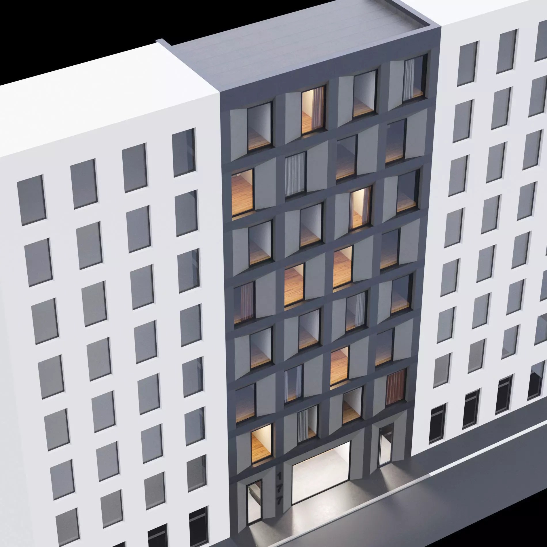 Modern building facade 4 apartment and office tower 3D model