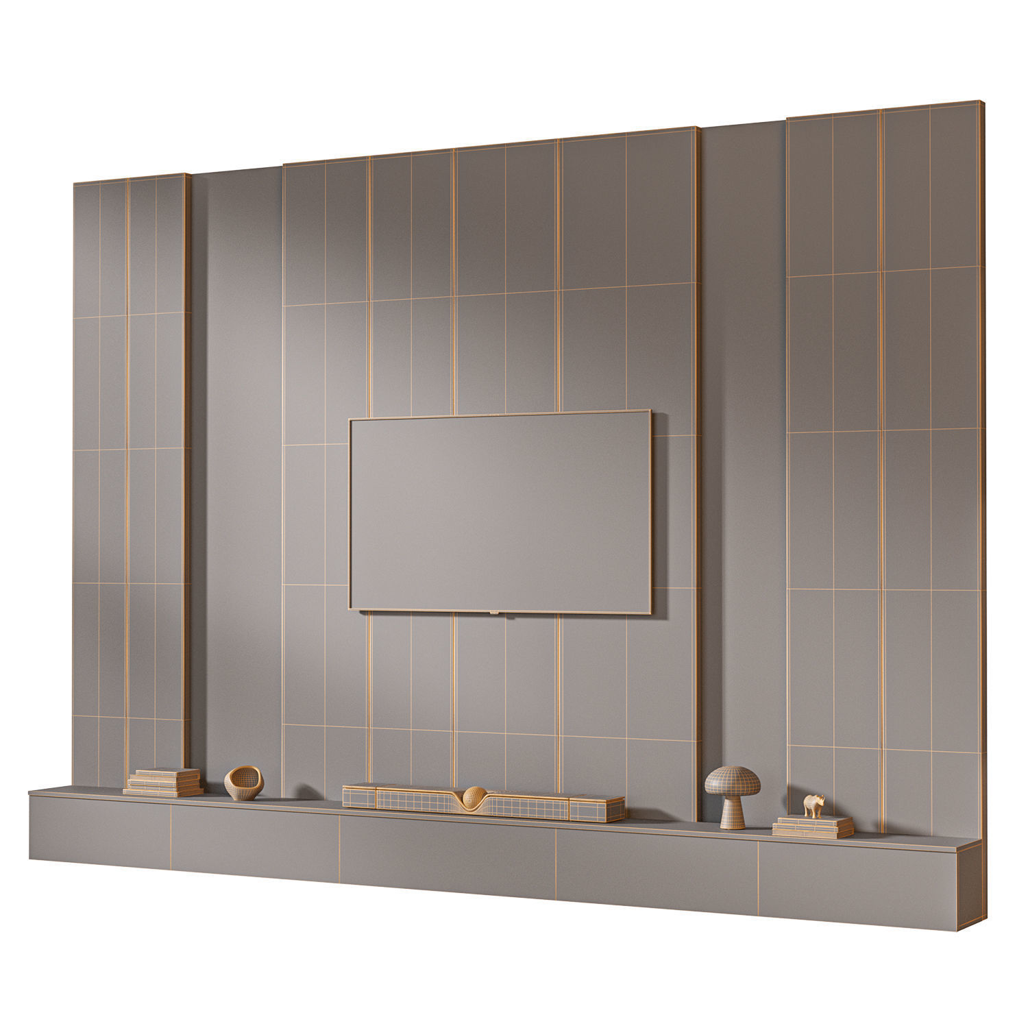 TV wall set 05 3D model_4