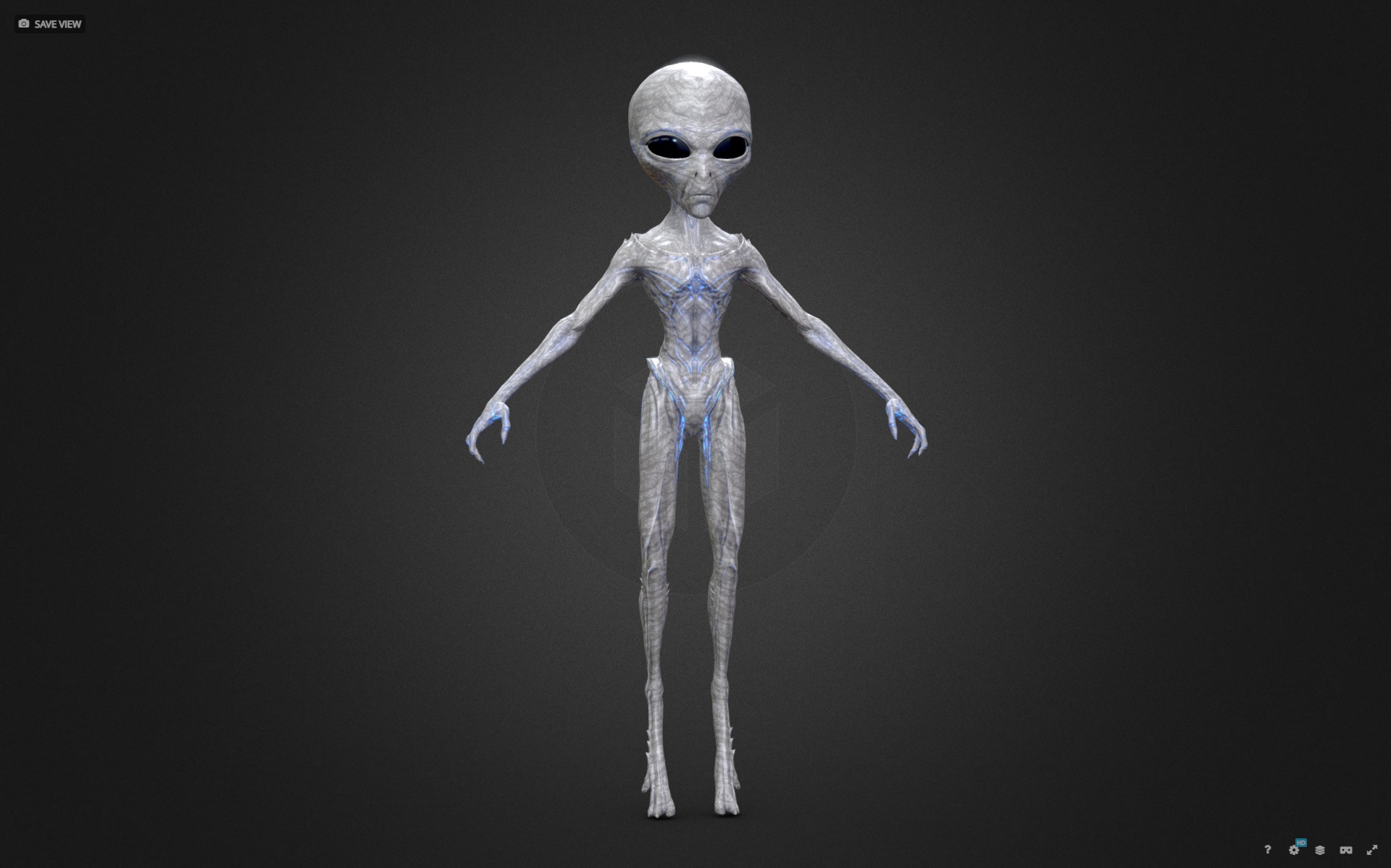 Realistic Alien Gray Low-poly 3D model Low-poly 3D model_1