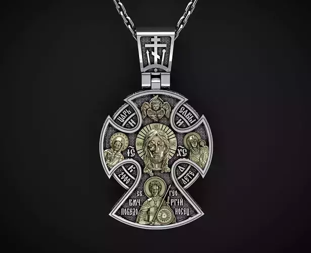 A LARGE ORTHODOX CROSS WITH IMAGES OF SAINTS Printable Model