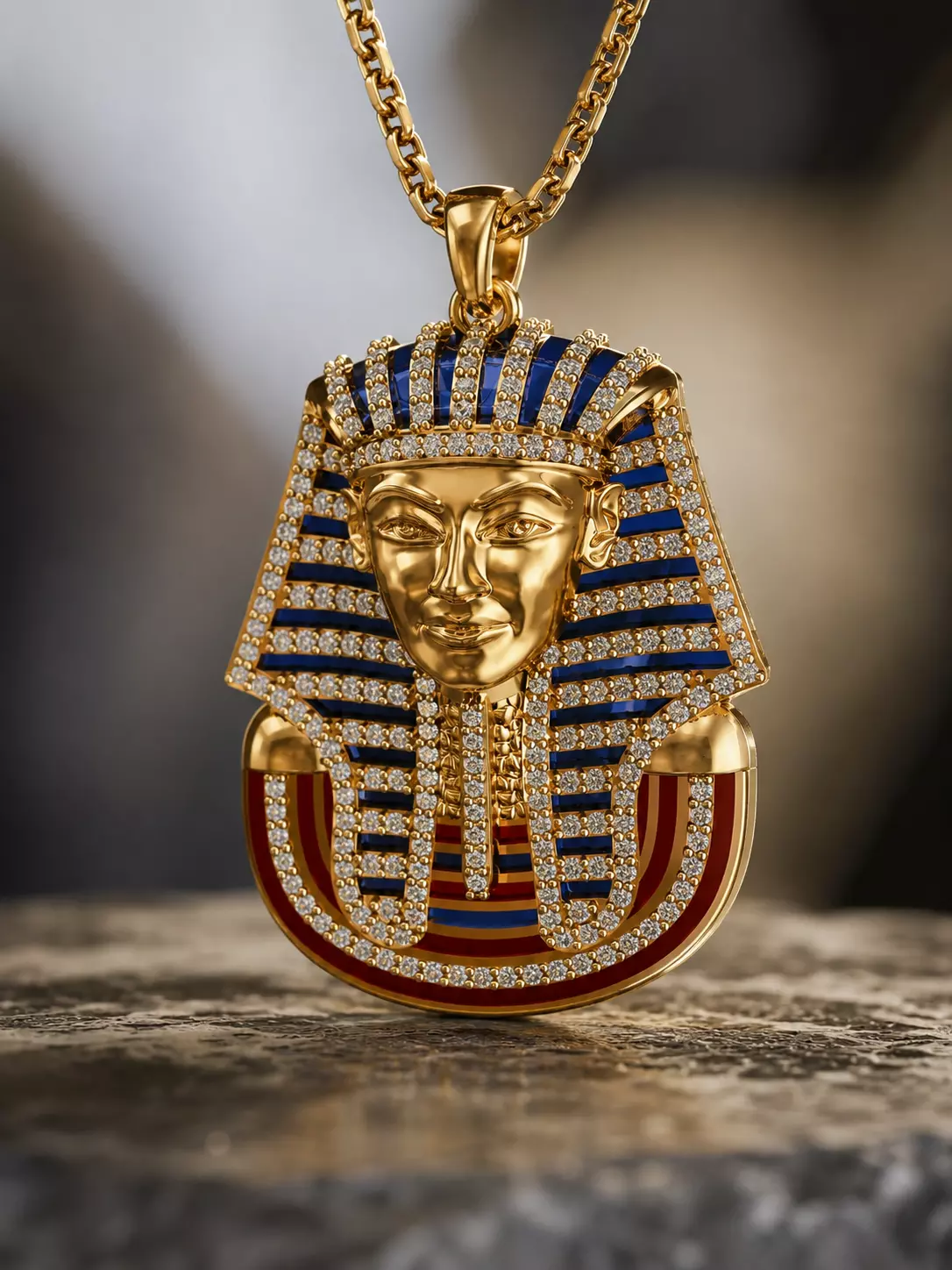 Tutankhamun Pharaoh Pendant With Enamel STL 3DM 3D print model