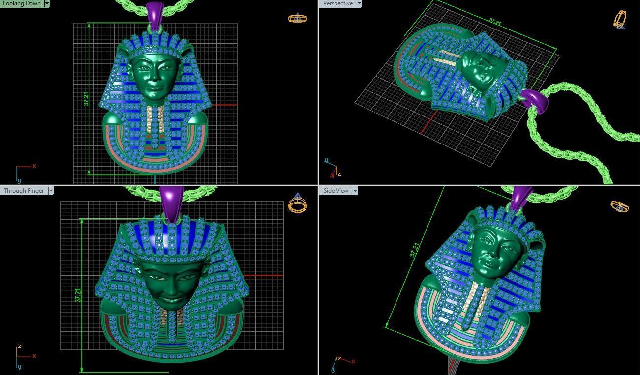 Tutankhamun Pharaoh Pendant With Enamel STL 3DM 3D print model_2