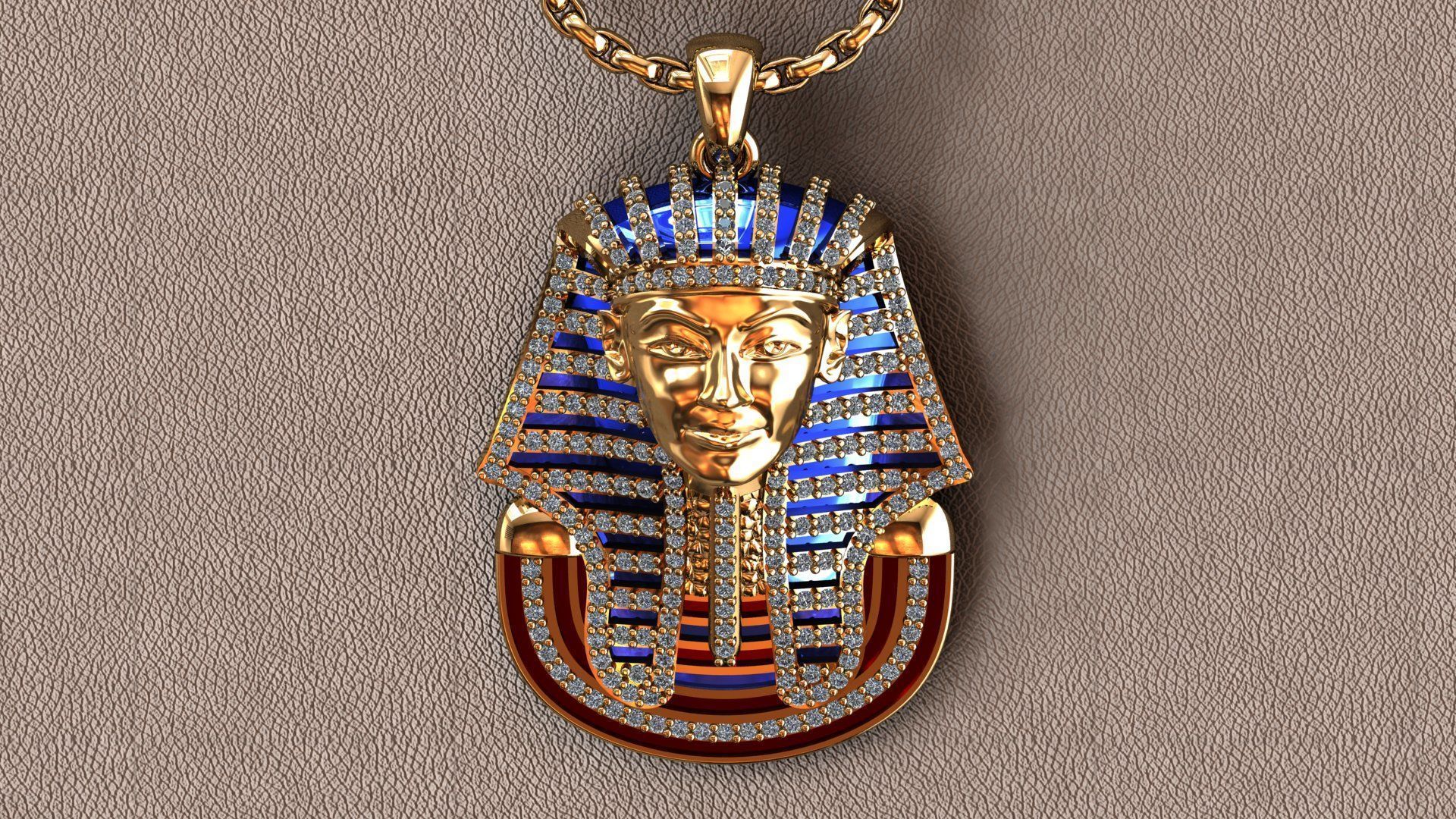 Tutankhamun Pharaoh Pendant With Enamel STL 3DM 3D print model_19