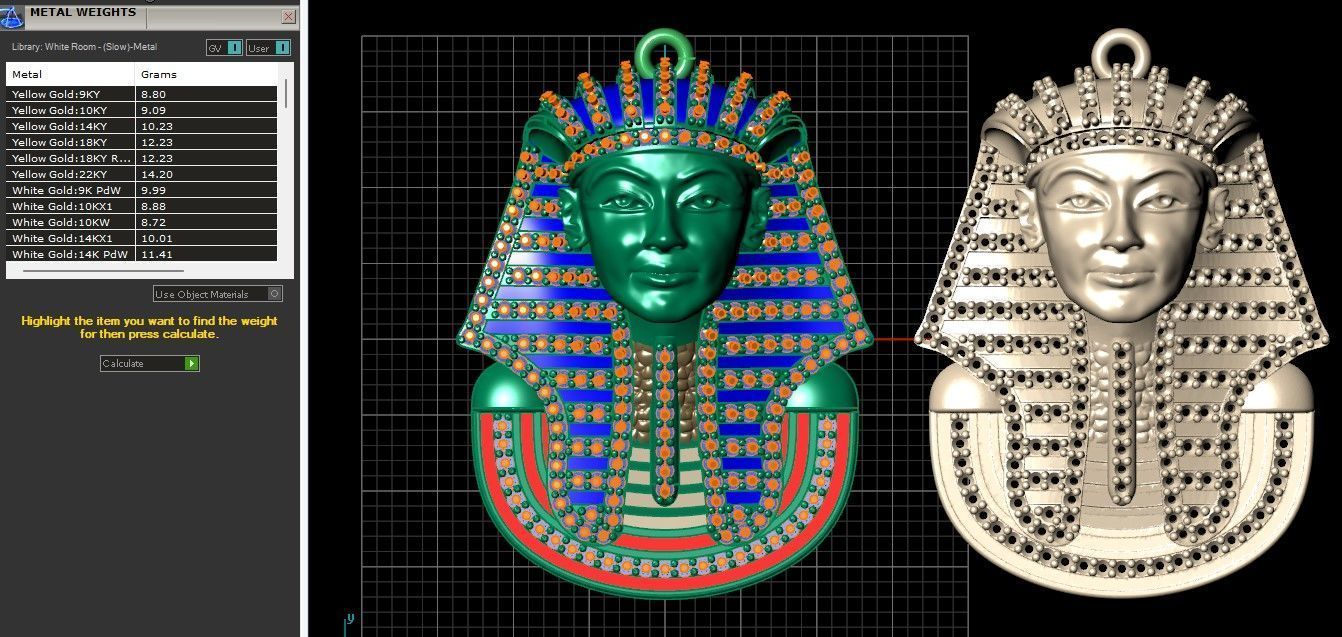 Tutankhamun Pharaoh Pendant With Enamel STL 3DM 3D print model_4