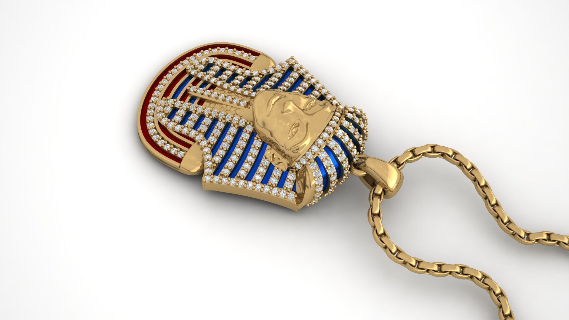 Tutankhamun Pharaoh Pendant With Enamel STL 3DM 3D print model_5