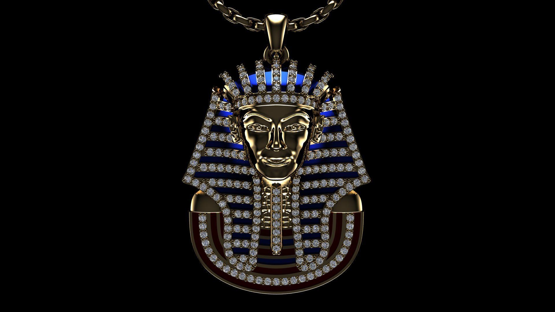Tutankhamun Pharaoh Pendant With Enamel STL 3DM 3D print model_13