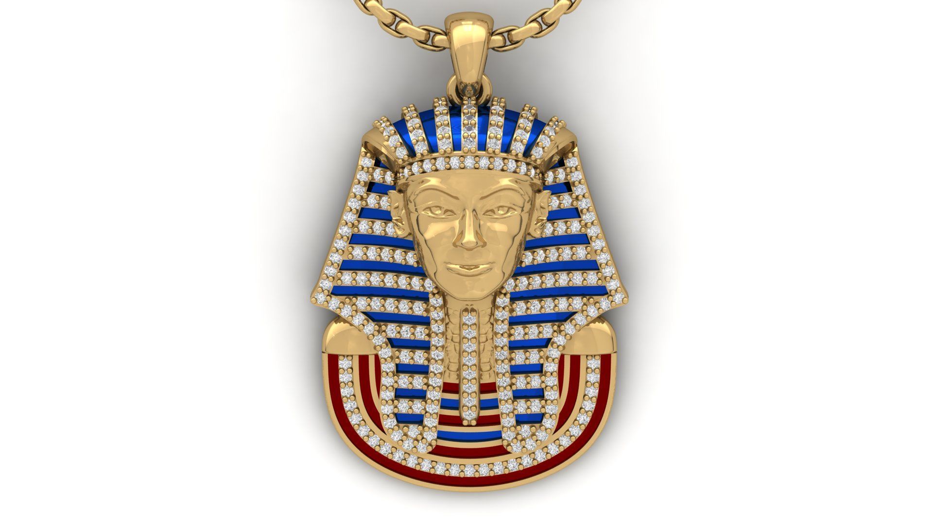 Tutankhamun Pharaoh Pendant With Enamel STL 3DM 3D print model_8
