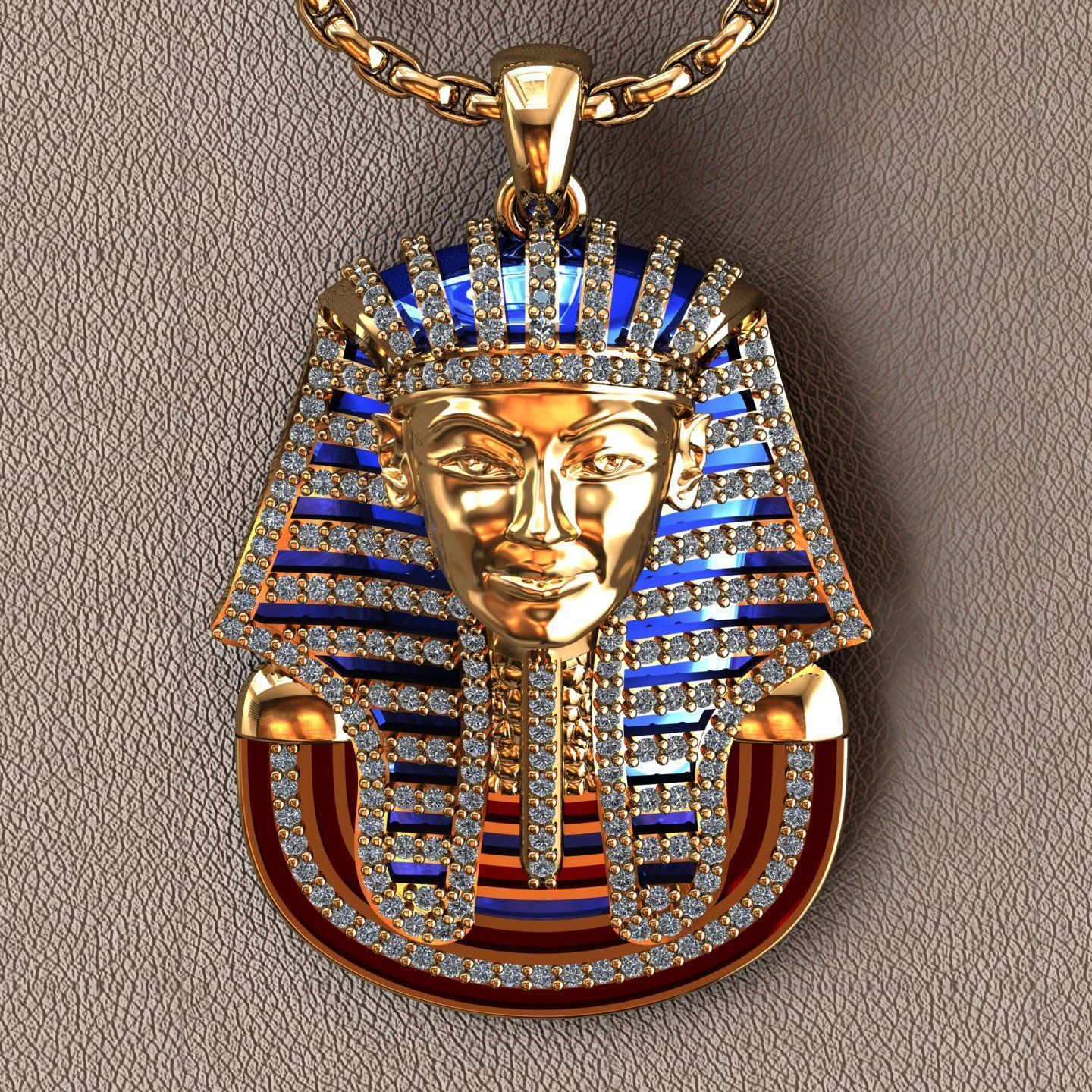 Tutankhamun Pharaoh Pendant With Enamel STL 3DM 3D print model_1