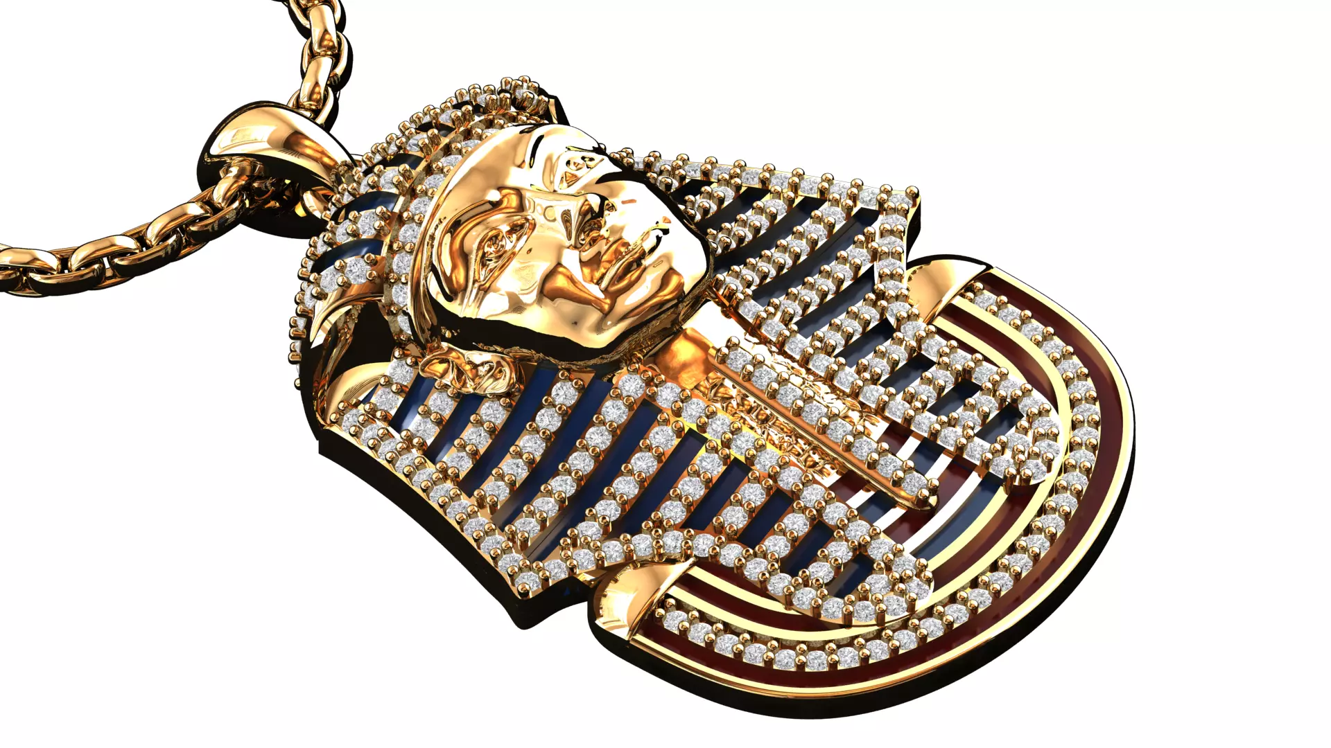 Tutankhamun Pharaoh Pendant With Enamel STL 3DM 3D print model_0