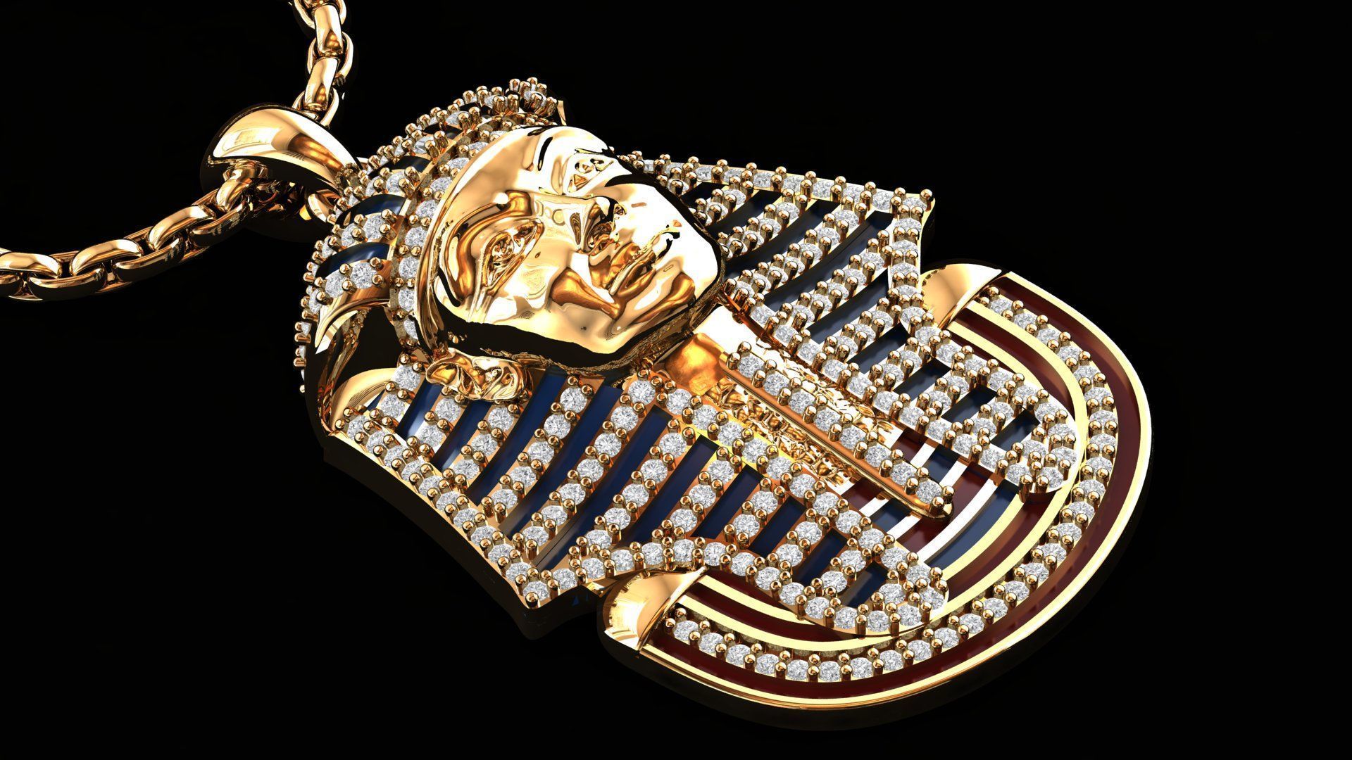 Tutankhamun Pharaoh Pendant With Enamel STL 3DM 3D print model_18