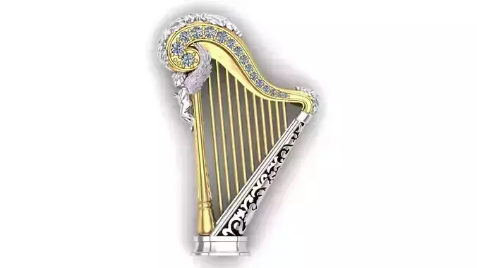 Musical Instrument Harp Brooch 3D print model