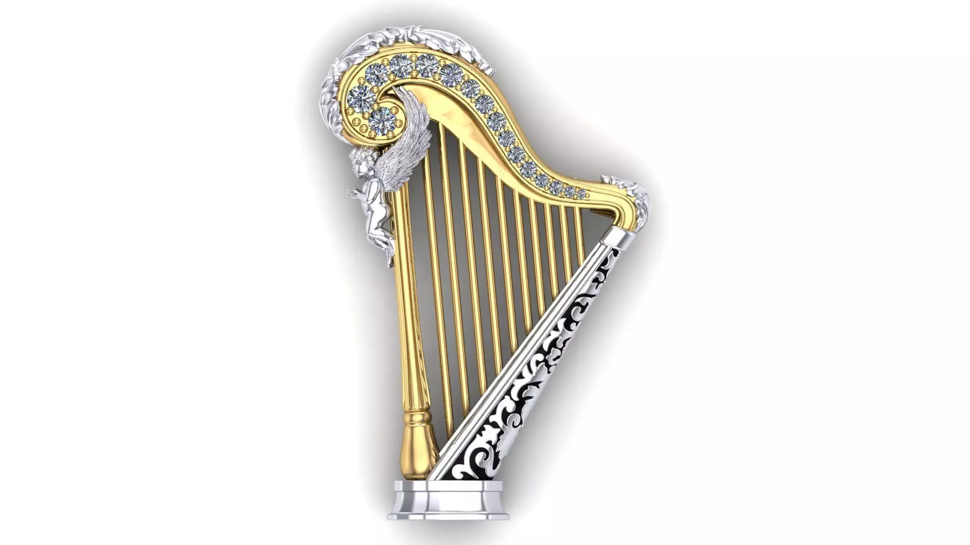 Musical Instrument Harp Brooch 3D print model_0