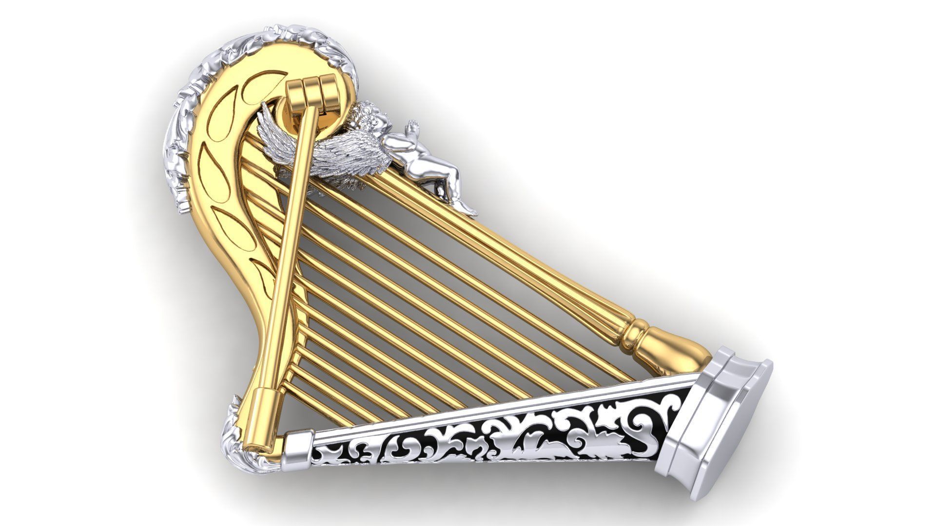 Musical Instrument Harp Brooch 3D print model_4