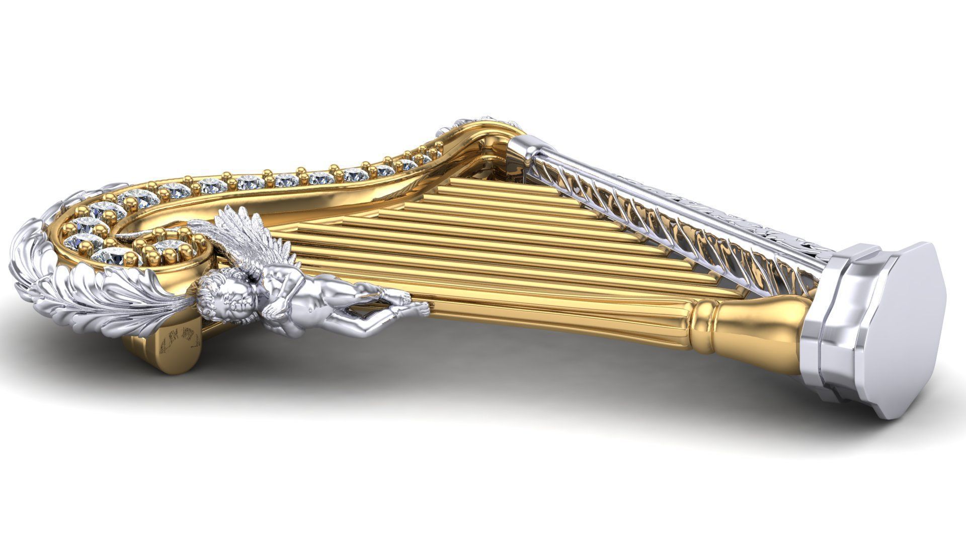 Musical Instrument Harp Brooch 3D print model_3