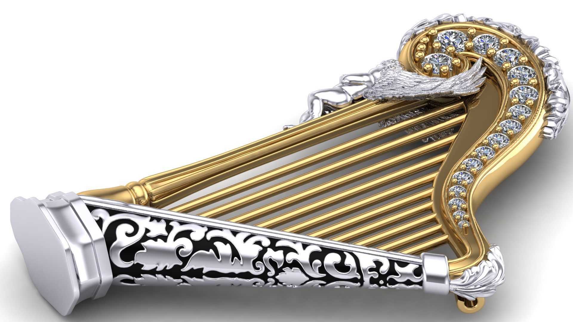 Musical Instrument Harp Brooch 3D print model_2