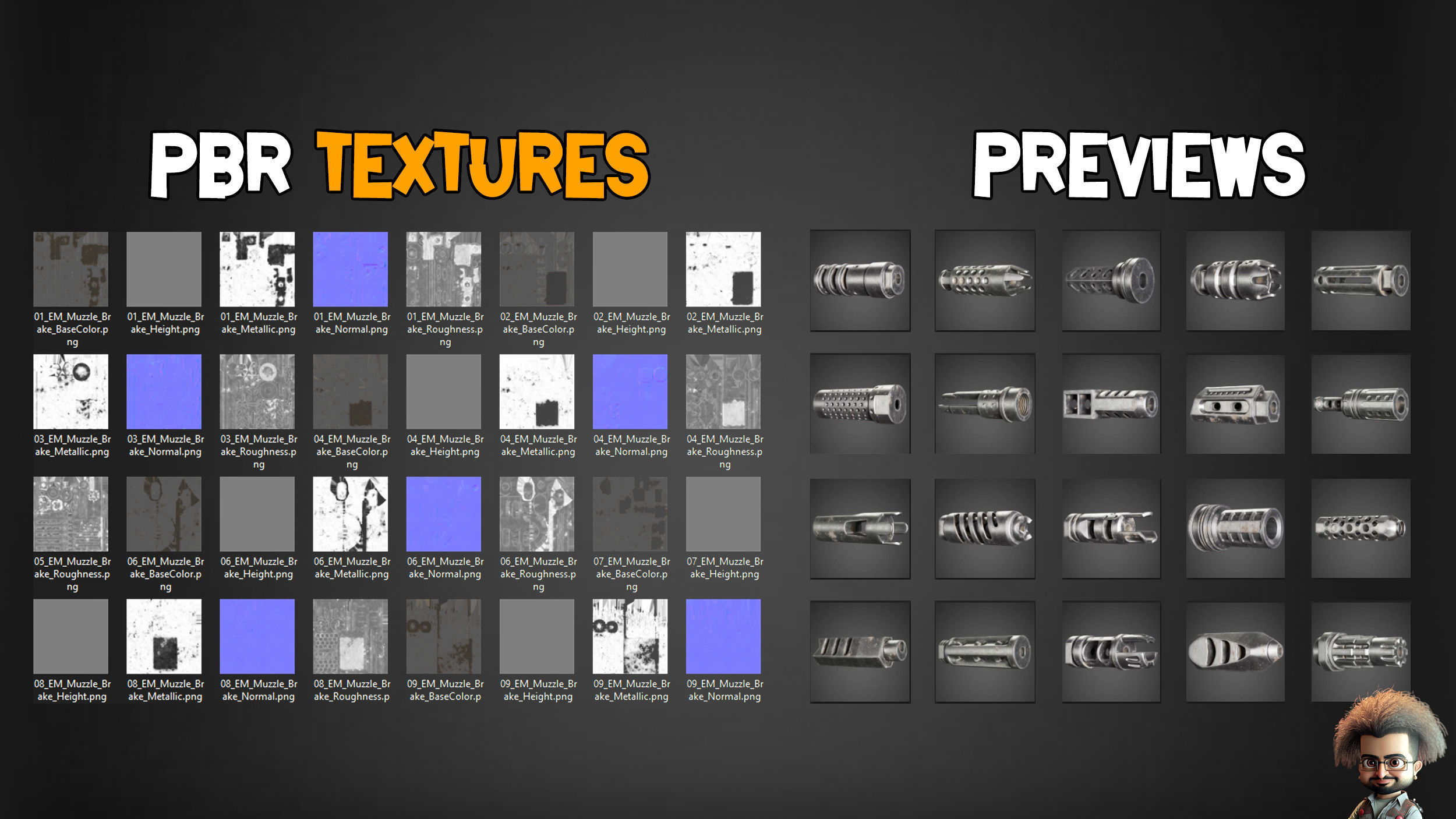 50 Muzzle Brake and 2 Game Ready Gun  and Textures Low-poly 3D model_10