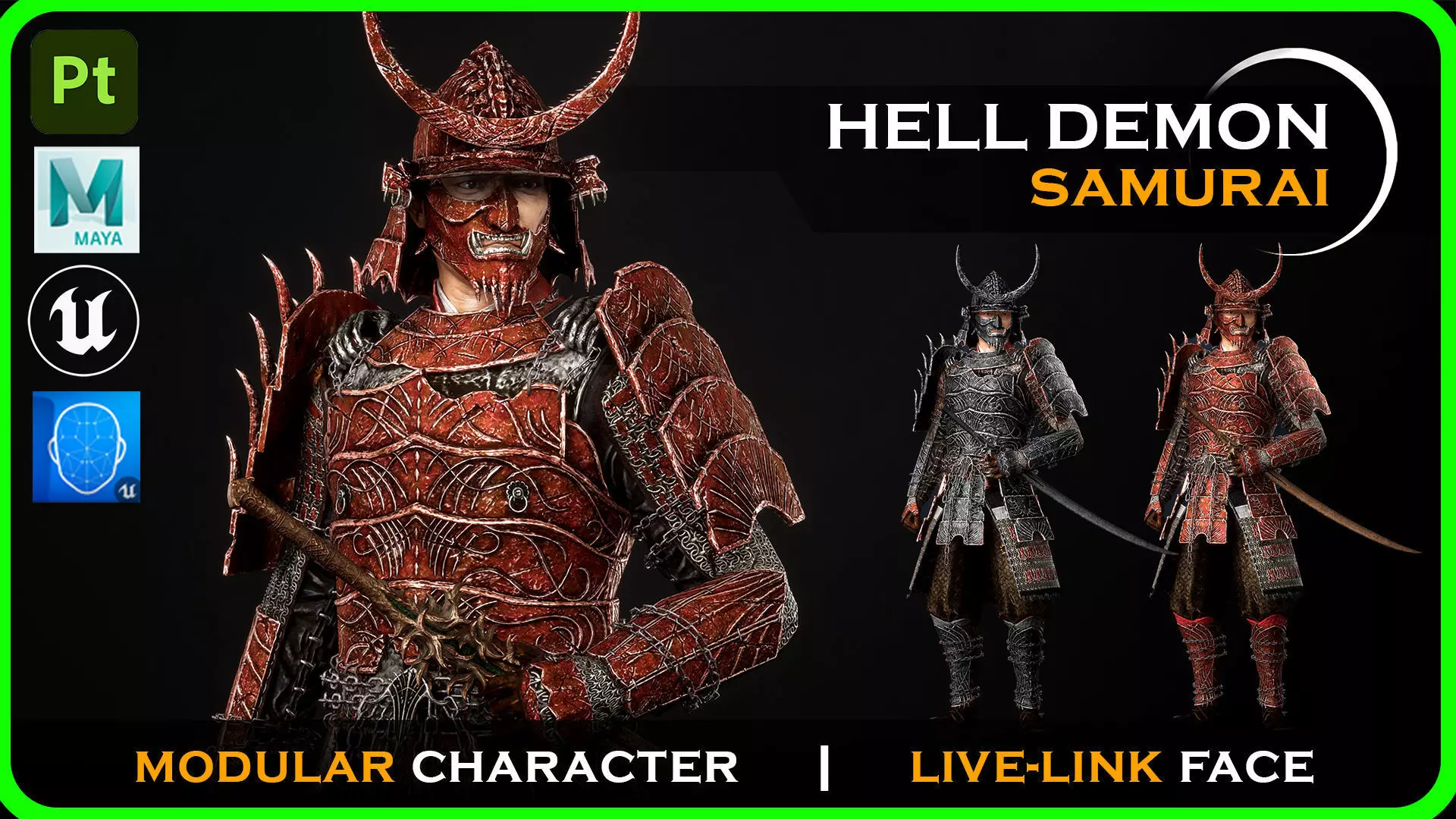 Hell Samurai full armor - Game-ready Low-poly 3D model_0