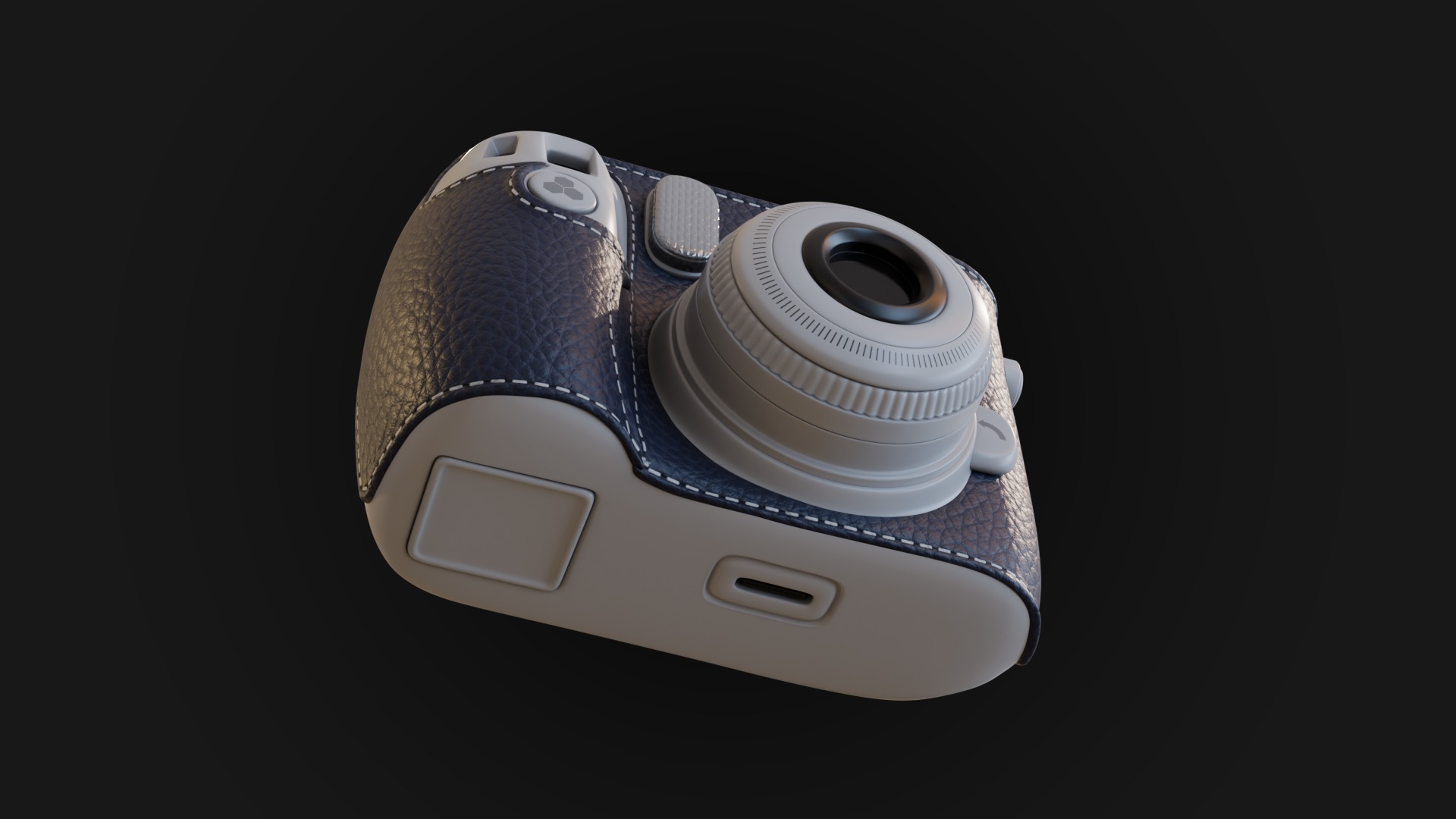 Navy Leather Instant Camera 3D model_7