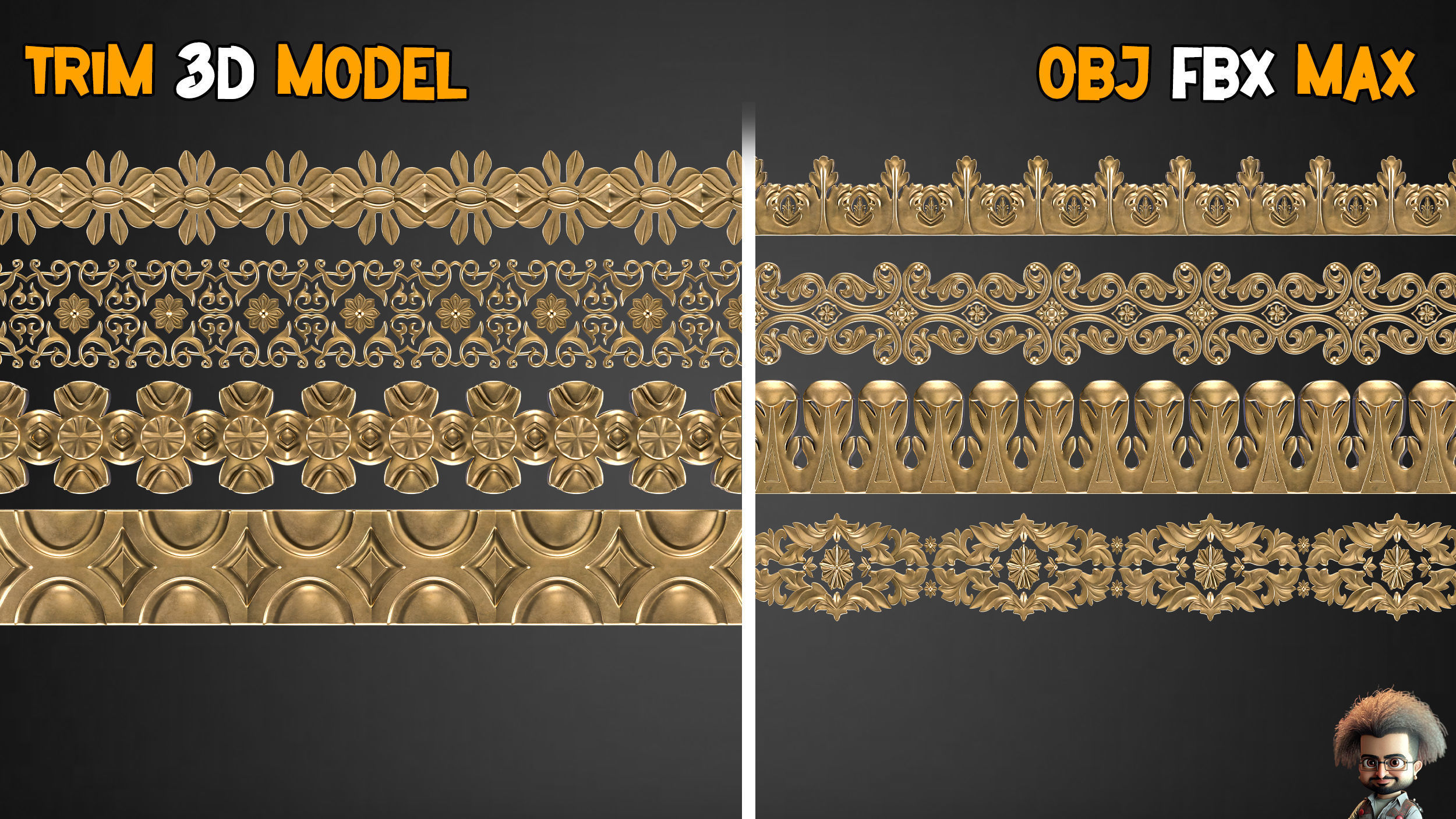 50 Ornaments Trim Brush Vol 12 Low-poly 3D model_8