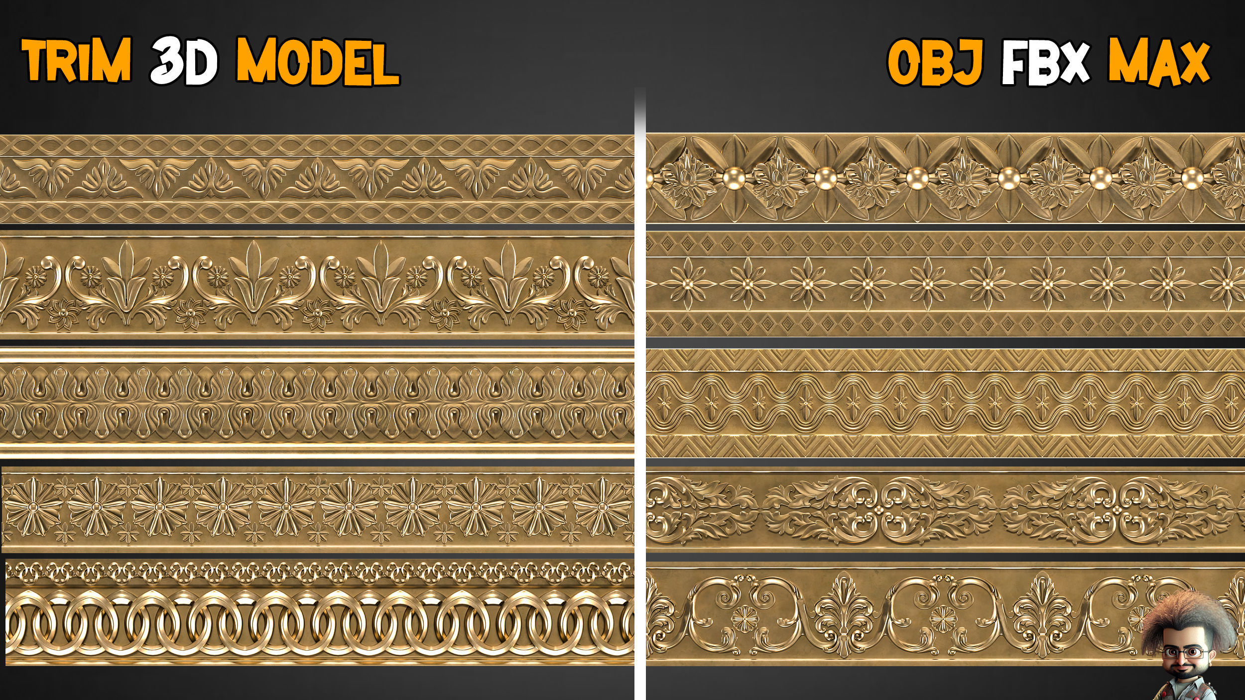 50 Ornaments Trim Brush Vol 12 Low-poly 3D model_4
