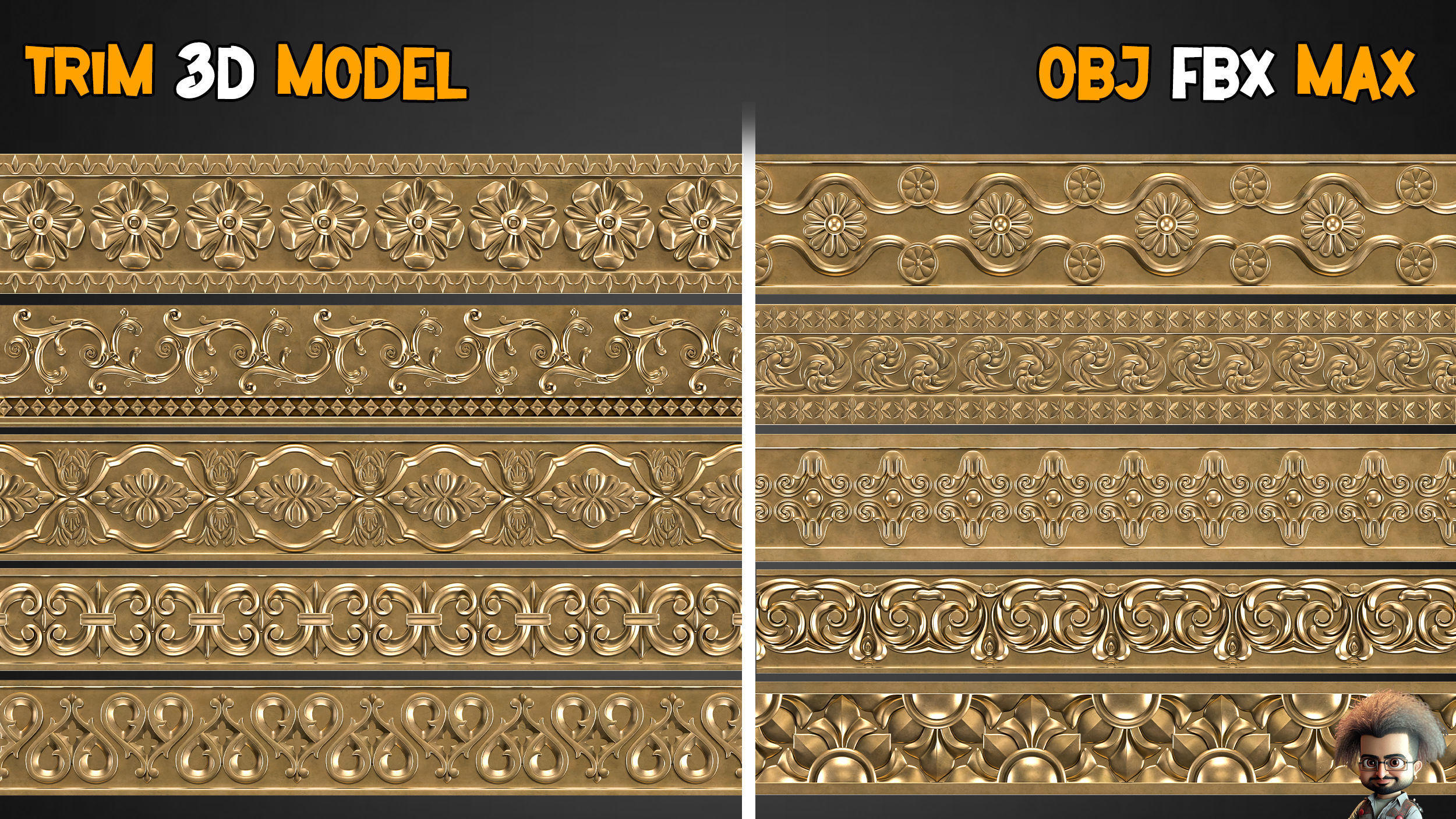 50 Ornaments Trim Brush Vol 12 Low-poly 3D model_5
