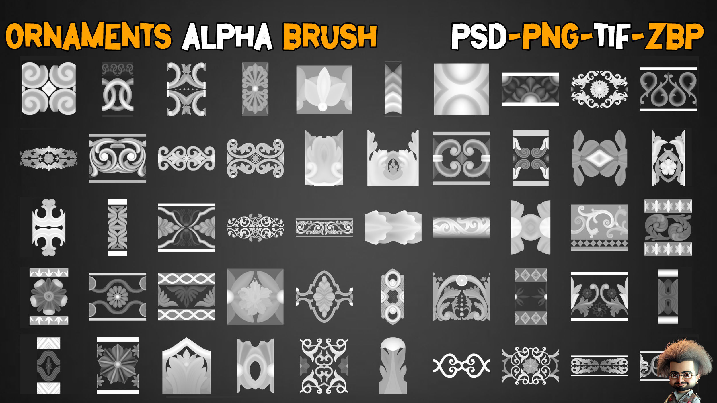 50 Ornaments Trim Brush Vol 12 Low-poly 3D model_9