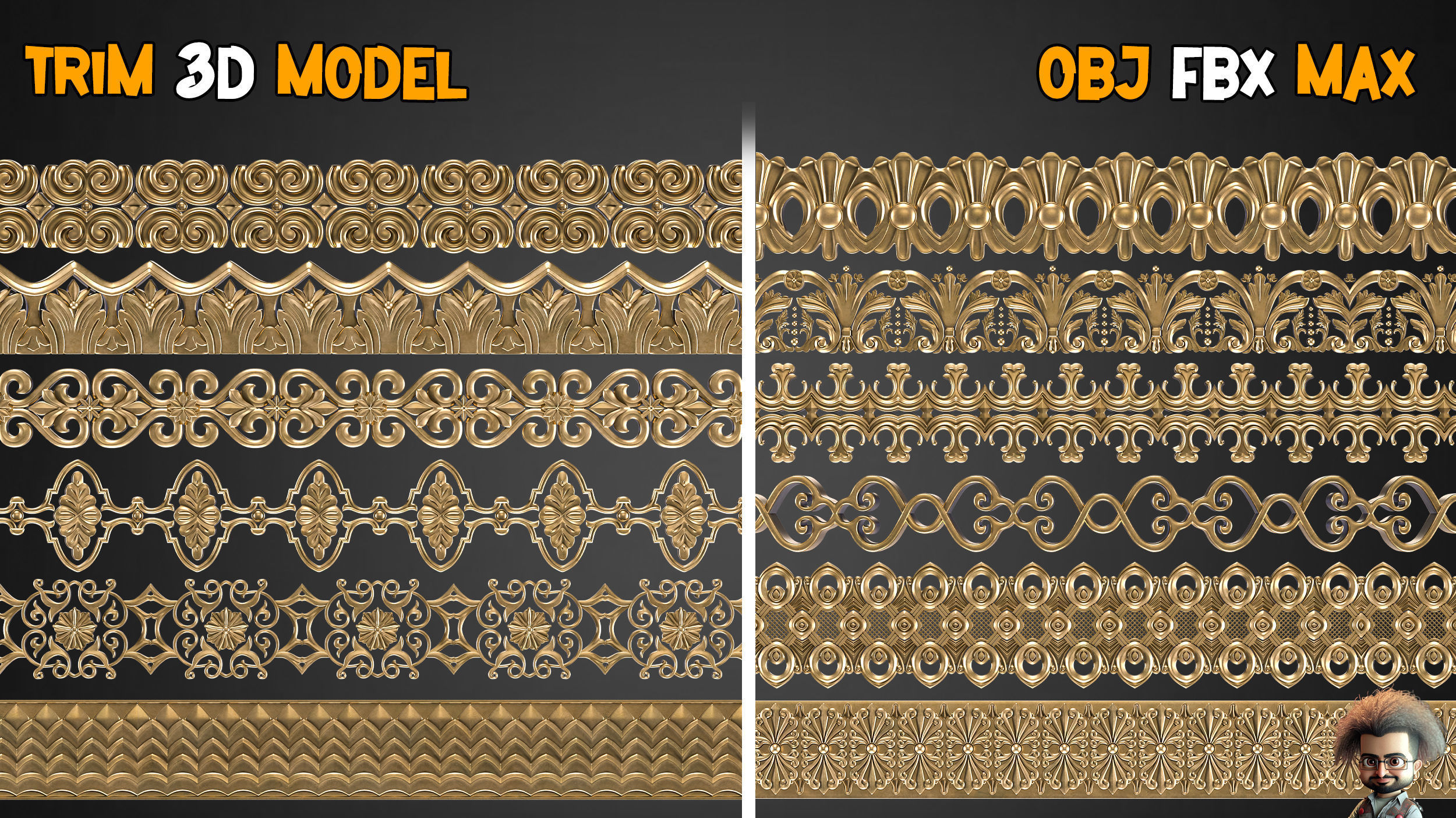 50 Ornaments Trim Brush Vol 12 Low-poly 3D model_7