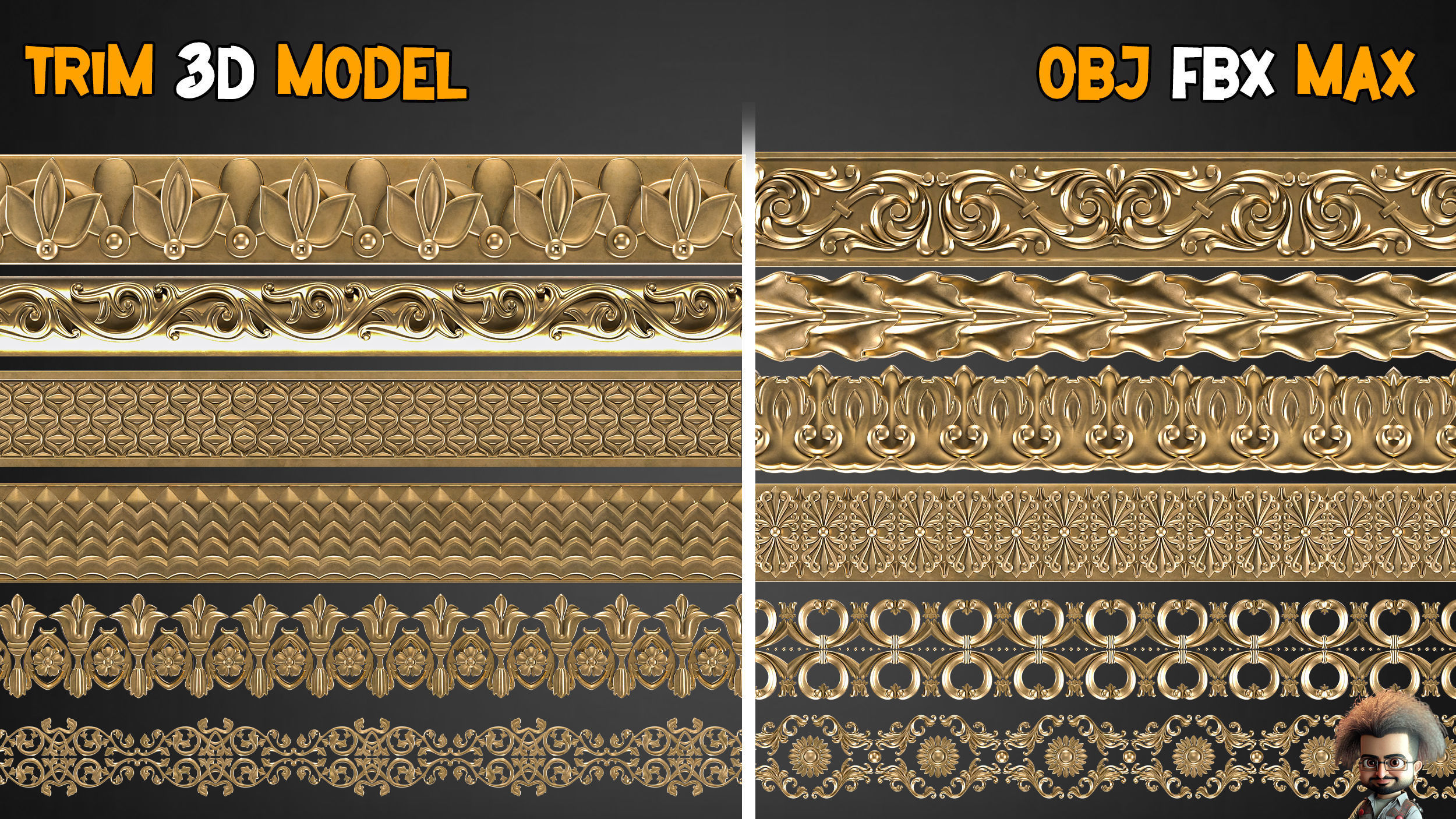 50 Ornaments Trim Brush Vol 12 Low-poly 3D model_6