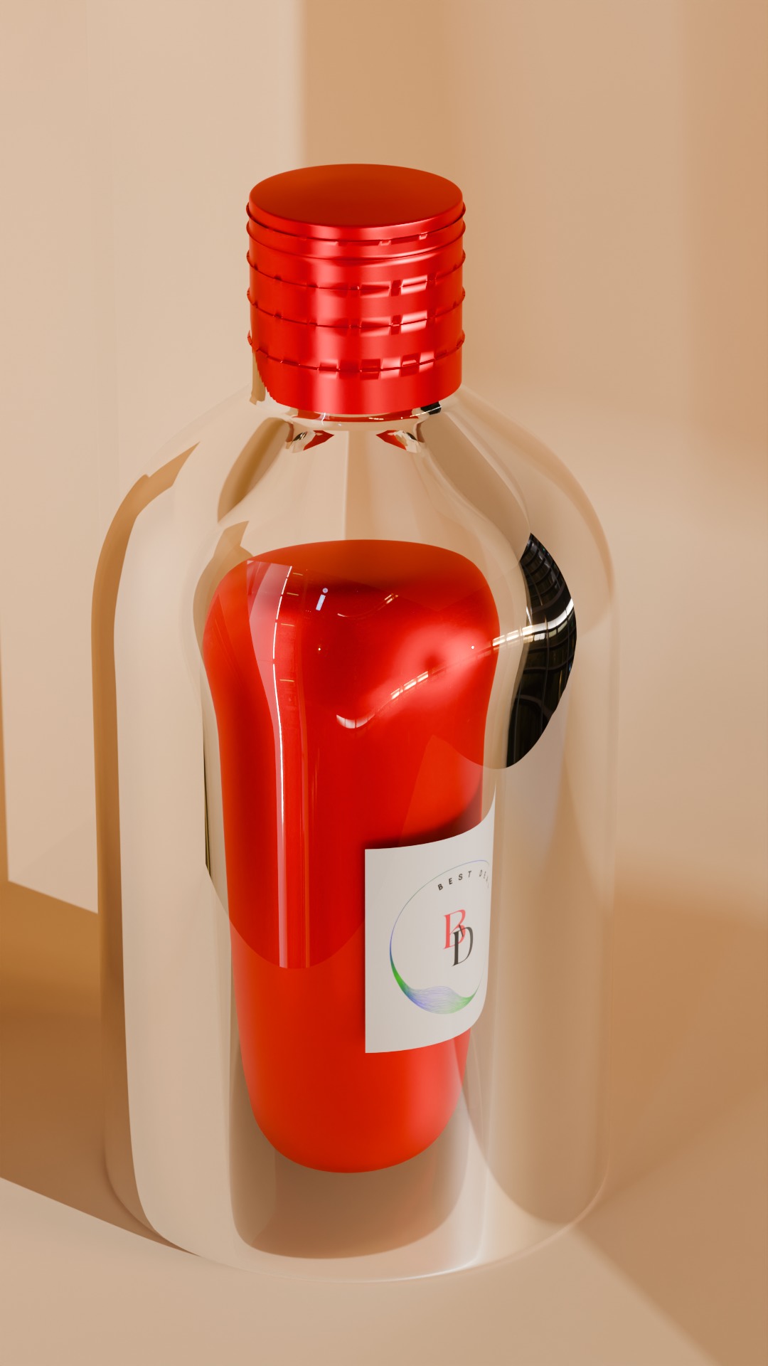 Elegant Red Bottle 3D Model - High-Quality Packaging Design Low-poly 3D model_2