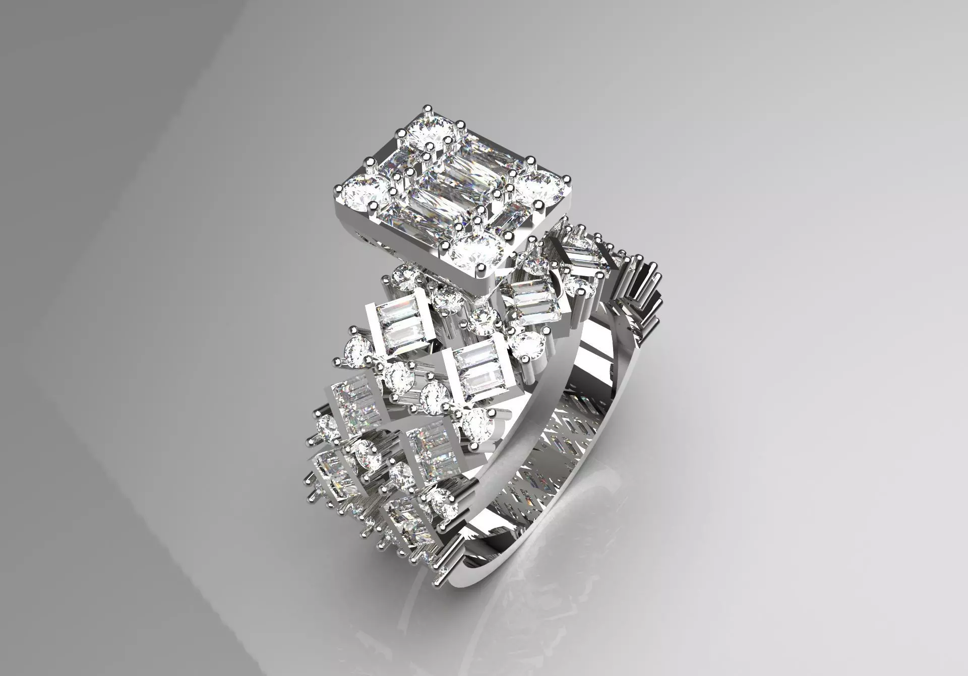 Luxury engagement ring baguette brilliant diamond model wr0015 3D print model