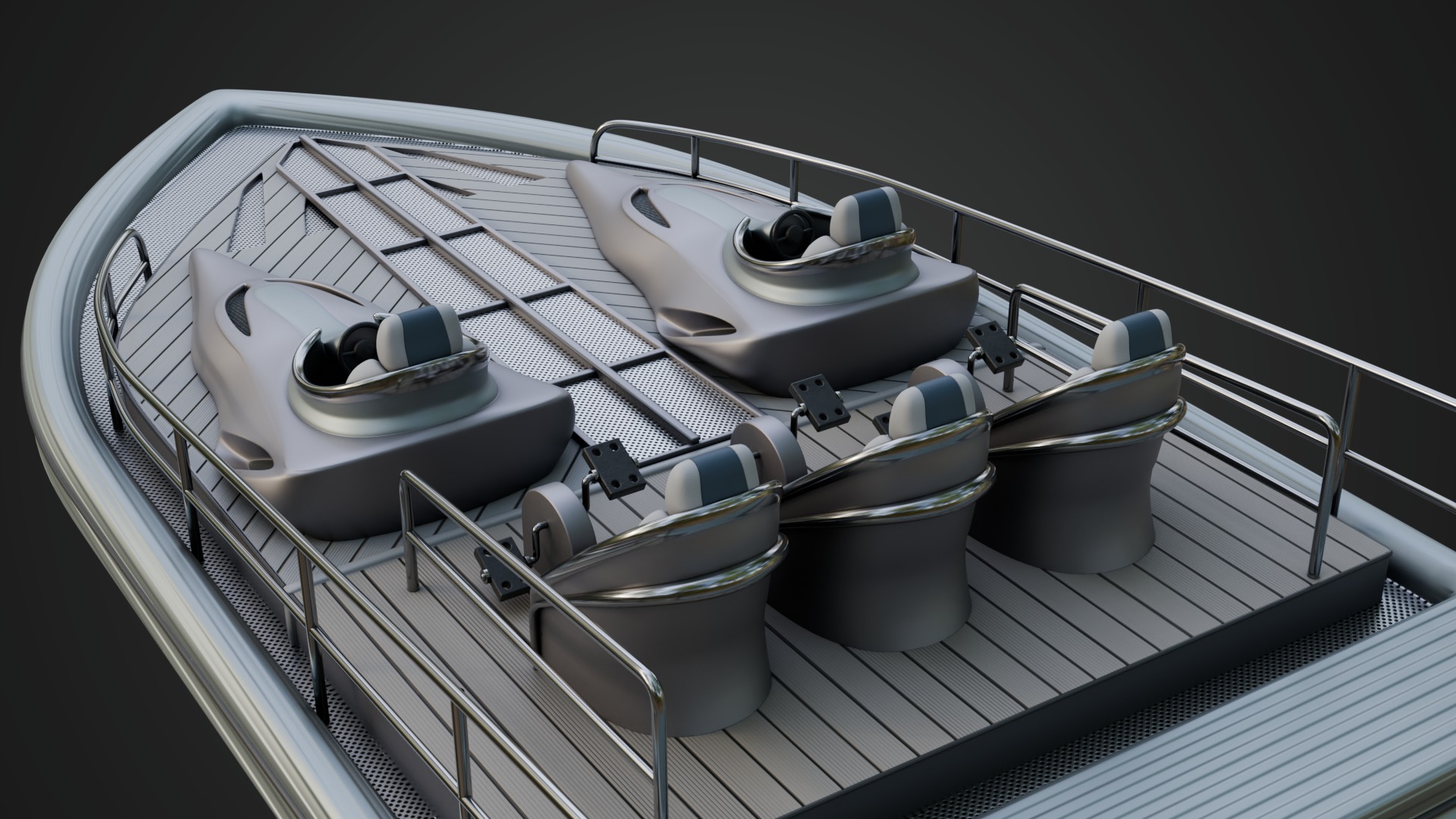 Silver Metallic Pedal Boat Multi Person 3D model_6