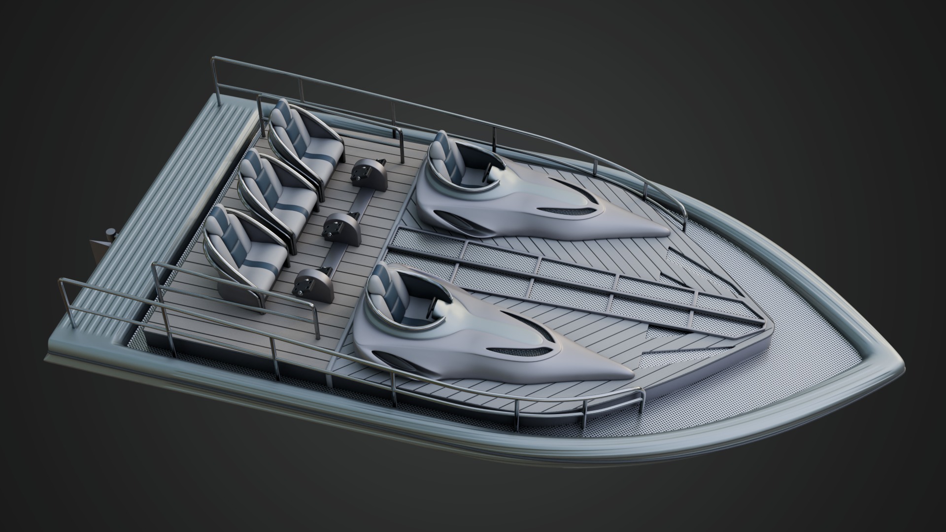 Silver Metallic Pedal Boat Multi Person 3D model_10