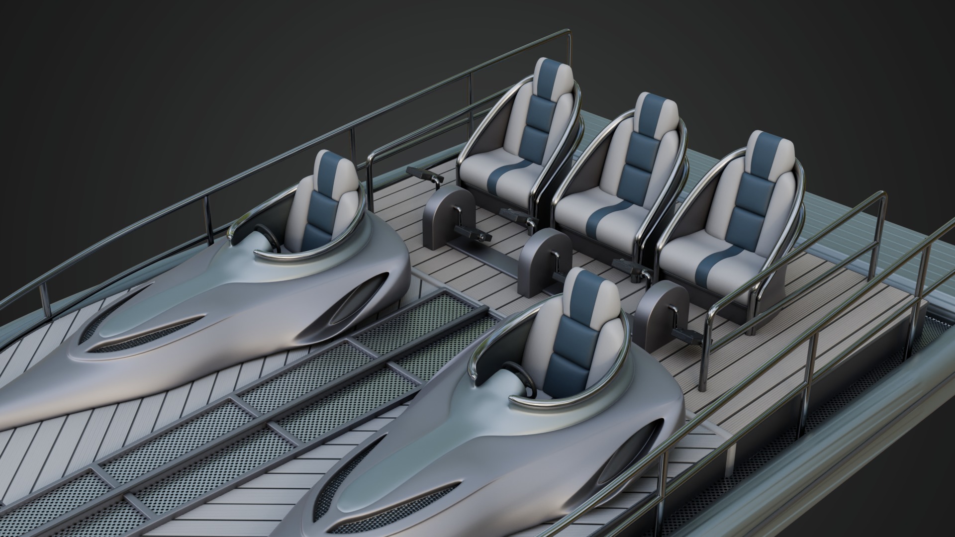 Silver Metallic Pedal Boat Multi Person 3D model_9