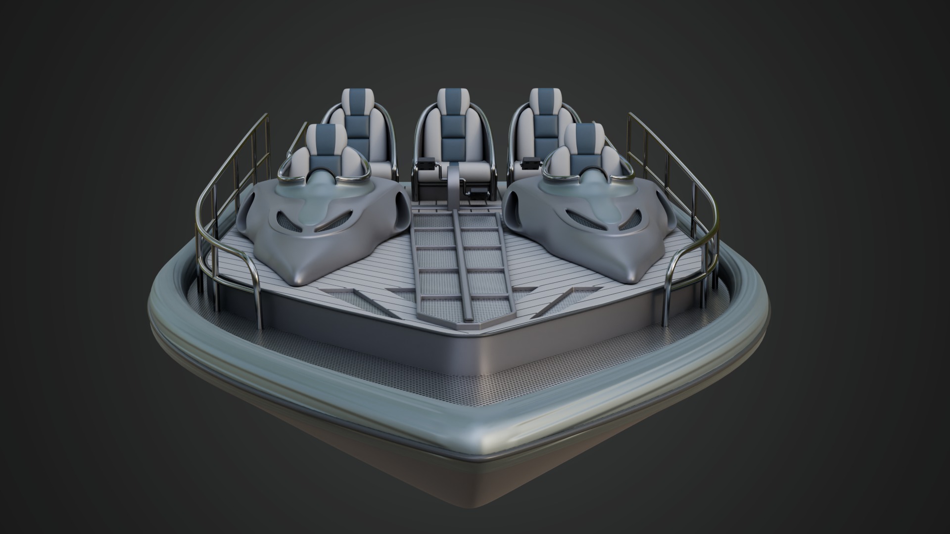 Silver Metallic Pedal Boat Multi Person 3D model_7