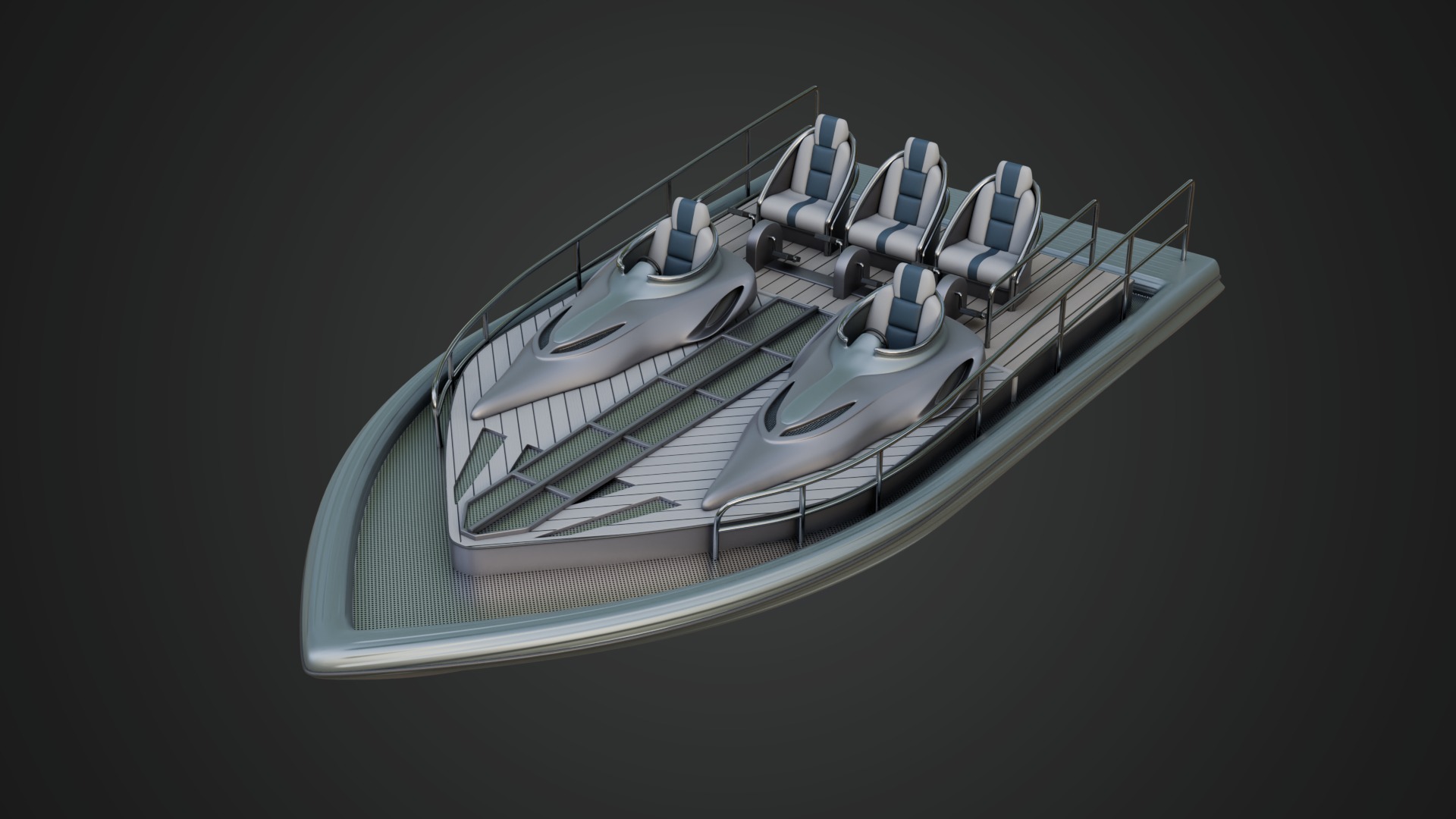Silver Metallic Pedal Boat Multi Person 3D model_1