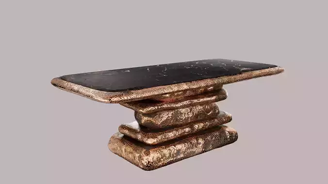 Abstract Modern Copper and Marble Dining Table 