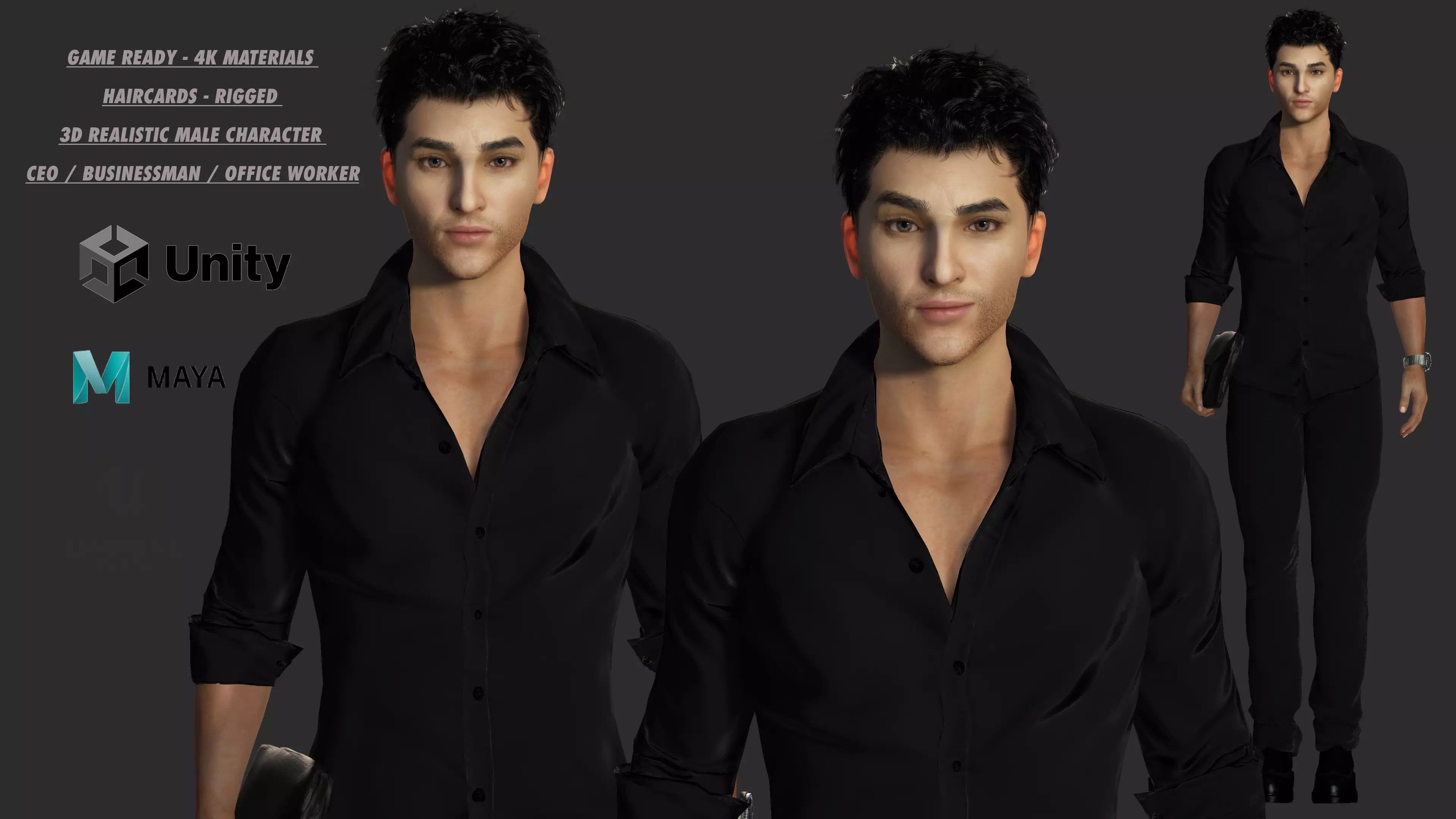 AAA 3D REALISTIC MALE CHARACTER - YOUNG BUSINESSMAN  CEO WORKER Low-poly 3D model_0